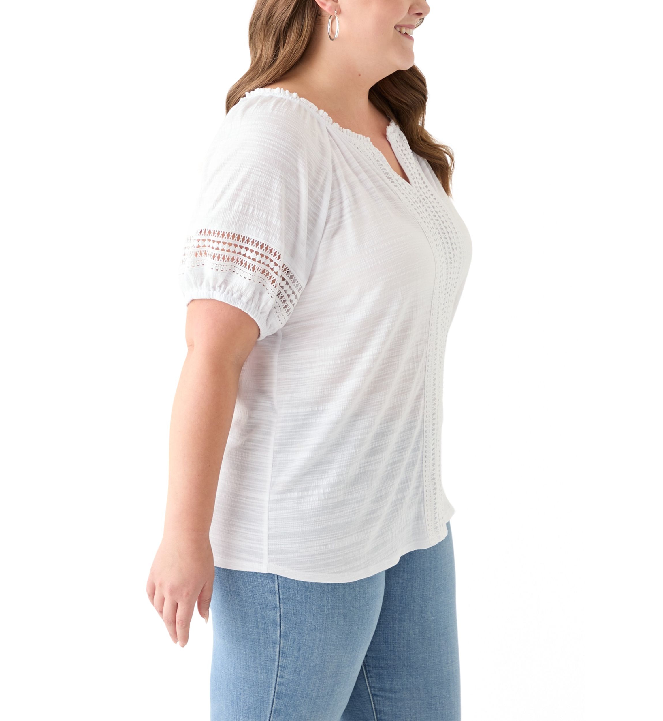Plus Size Knit Gauze Split Neck 
