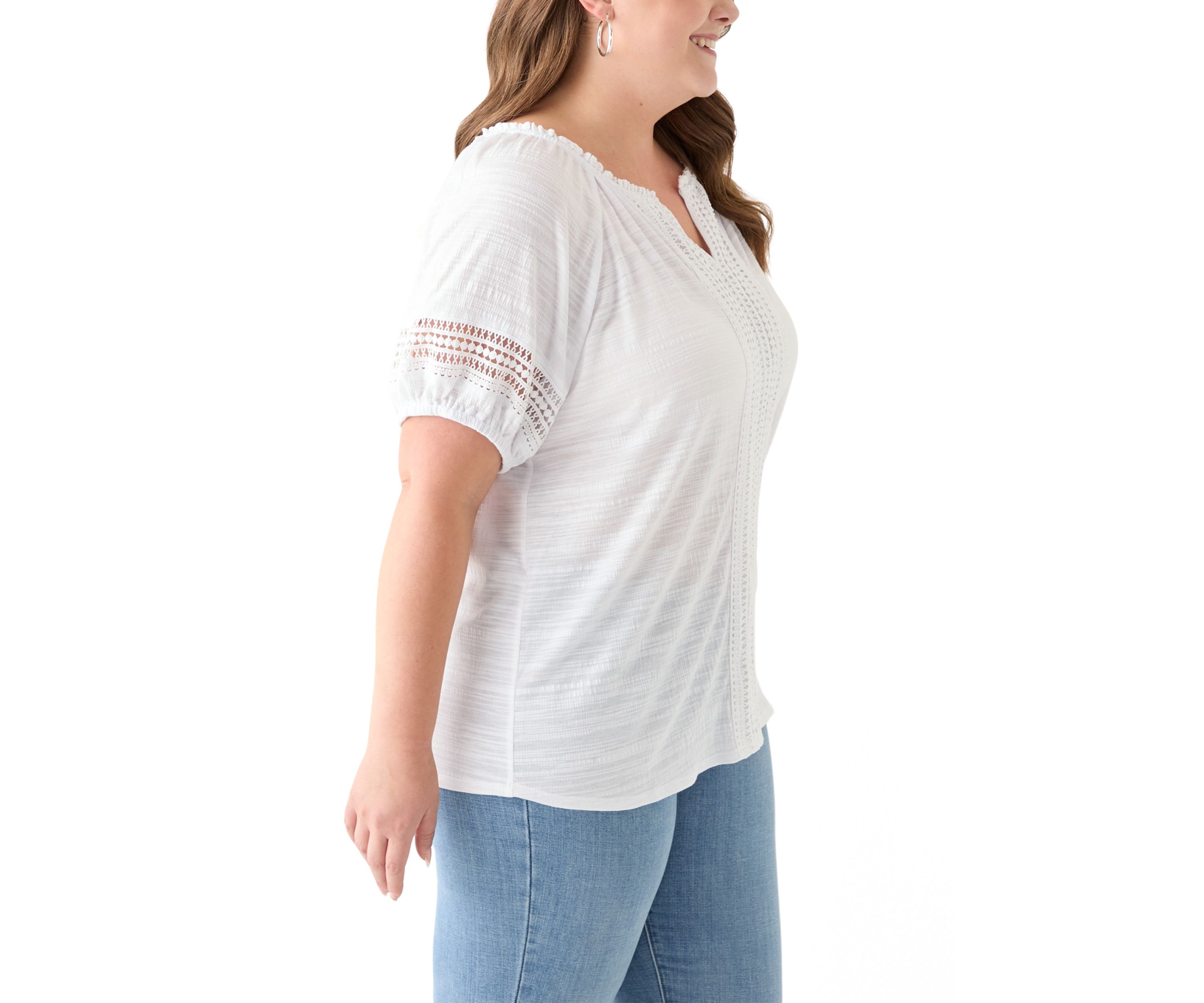 Plus Size Knit Gauze Split Neck 