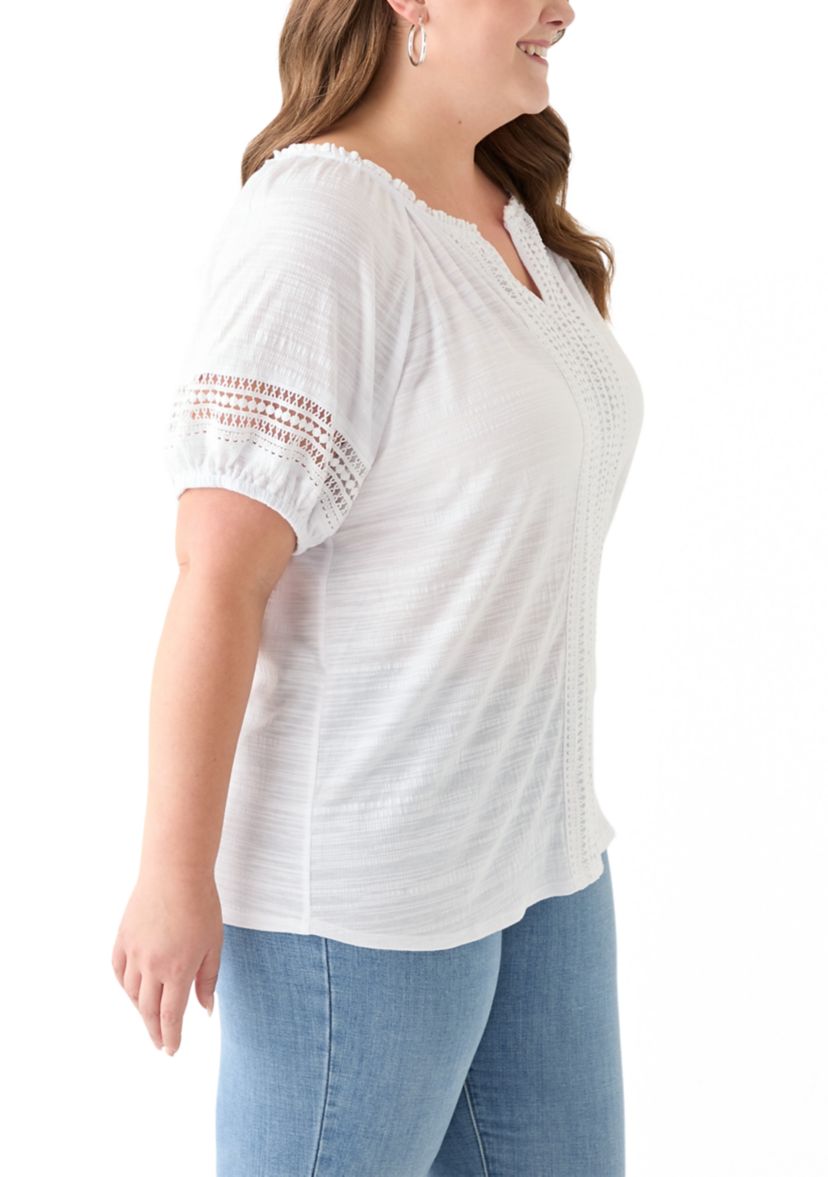 Plus Size Knit Gauze Split Neck 
