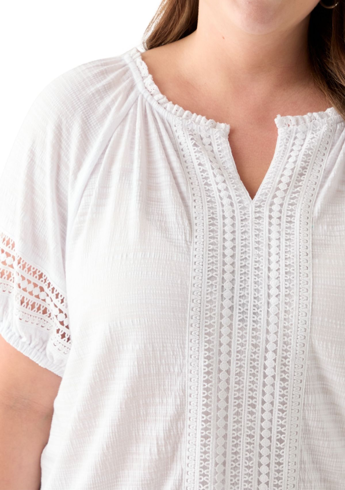 Plus Size Knit Gauze Split Neck 