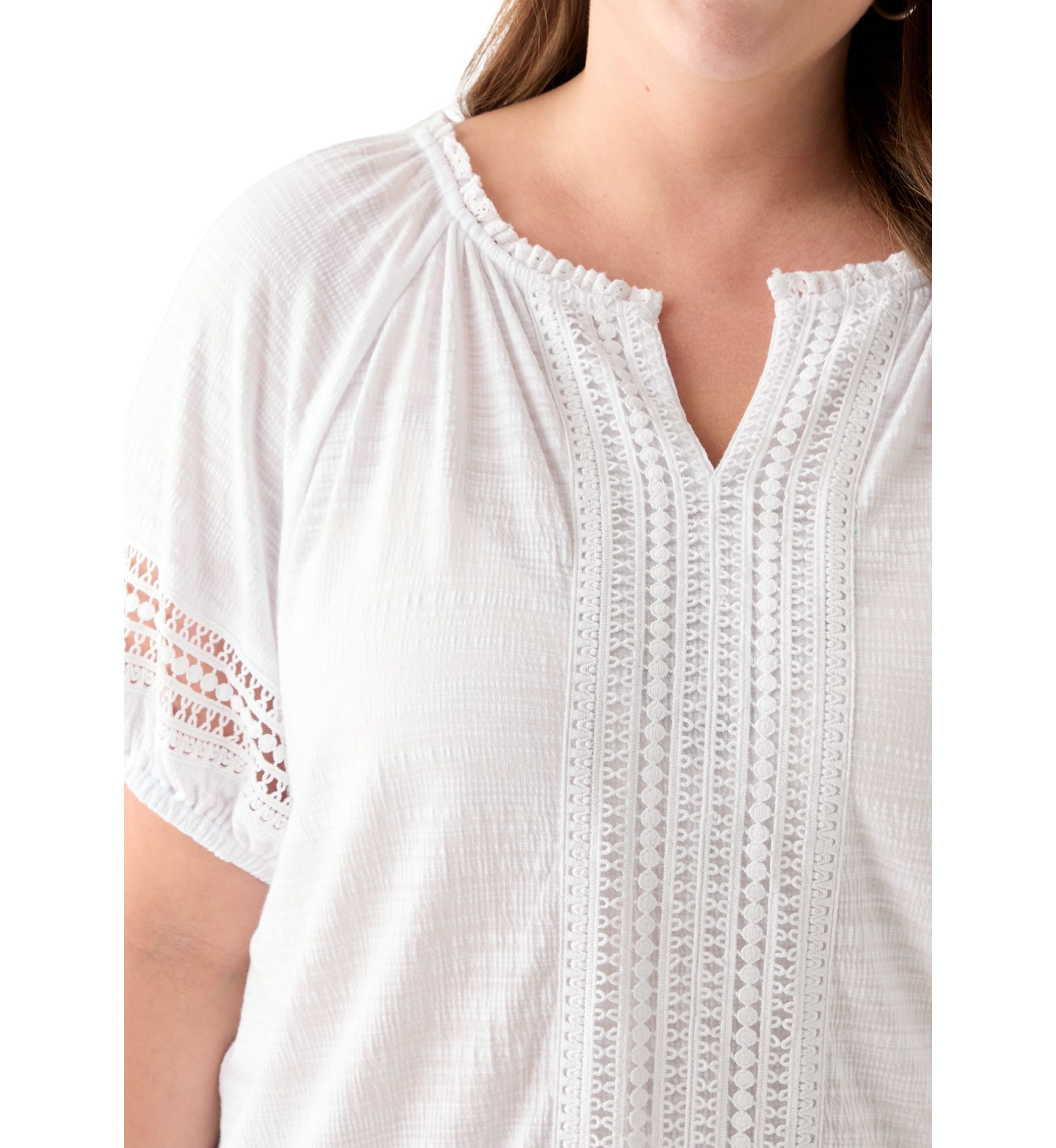 Plus Size Knit Gauze Split Neck 