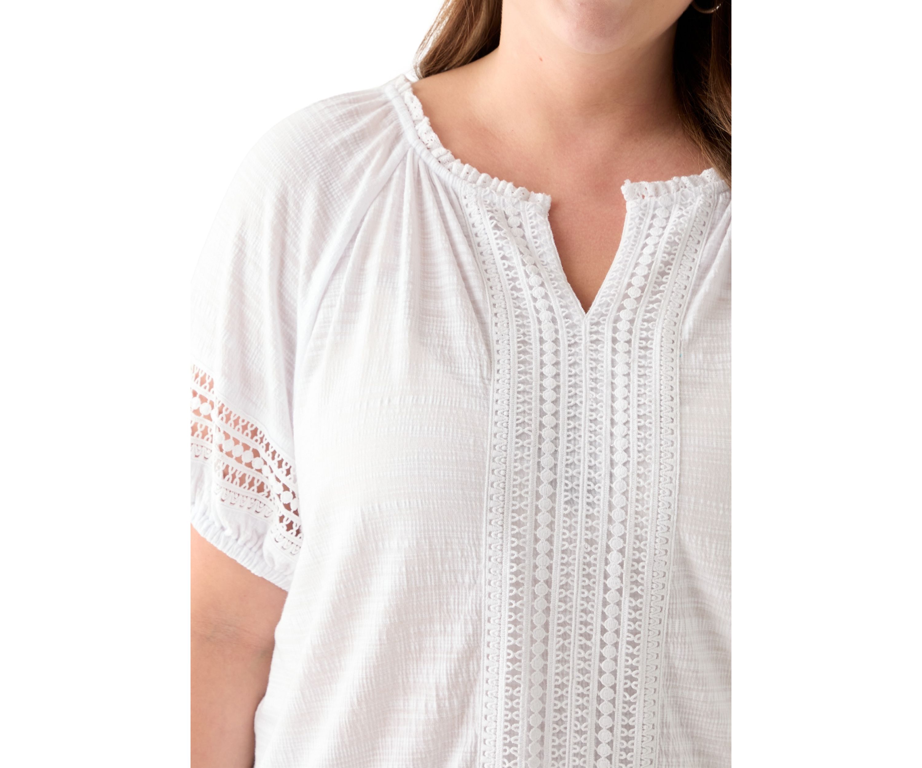 Plus Size Knit Gauze Split Neck 