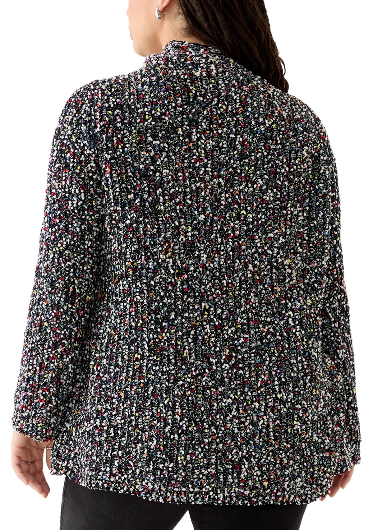 Plus Size Confetti Chenille 2-Pocket Open Front Cardigan