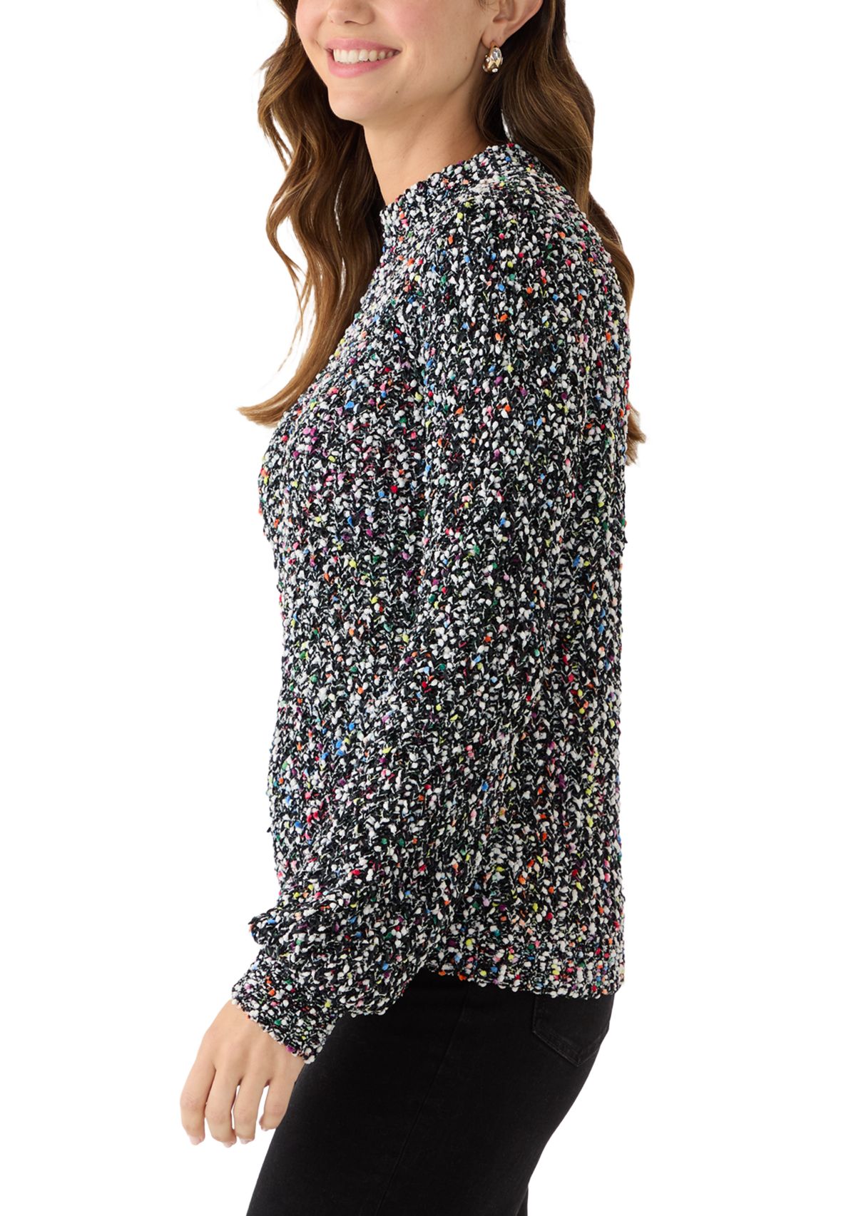 Plus Size Confetti Chenille Crew Neck Sweater