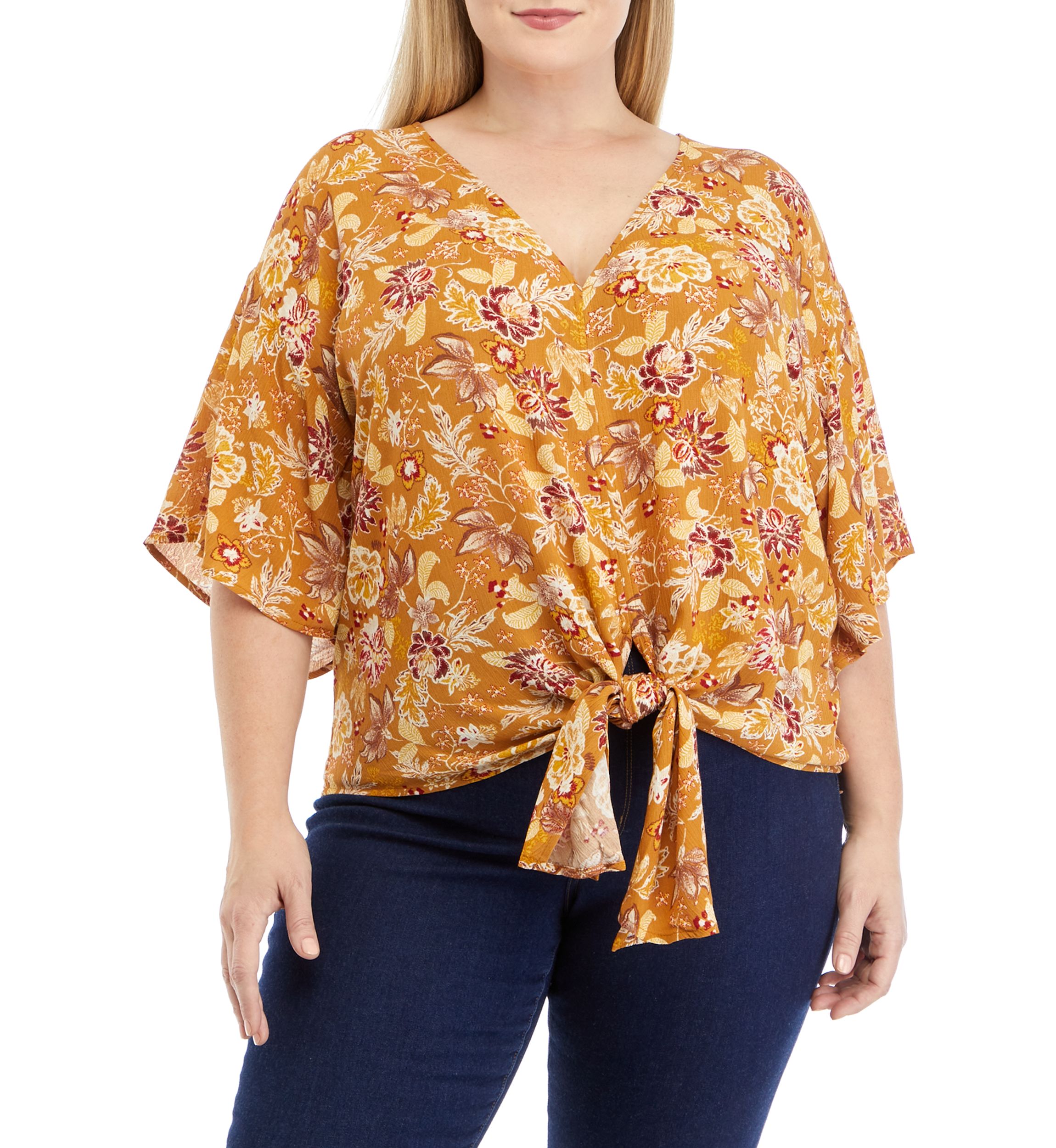 Plus Size Short Dolman Sleeve Tie Front Top