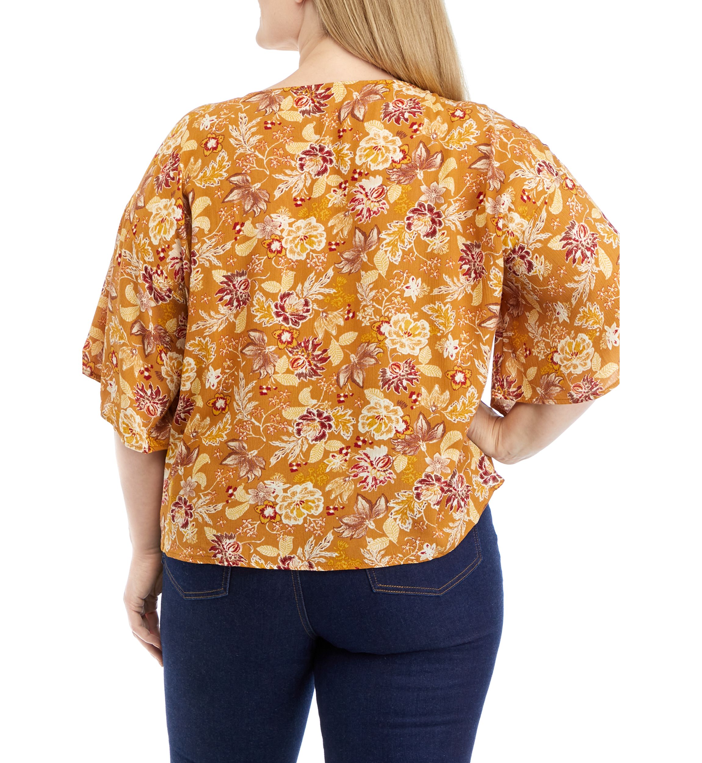 Plus Size Short Dolman Sleeve Tie Front Top