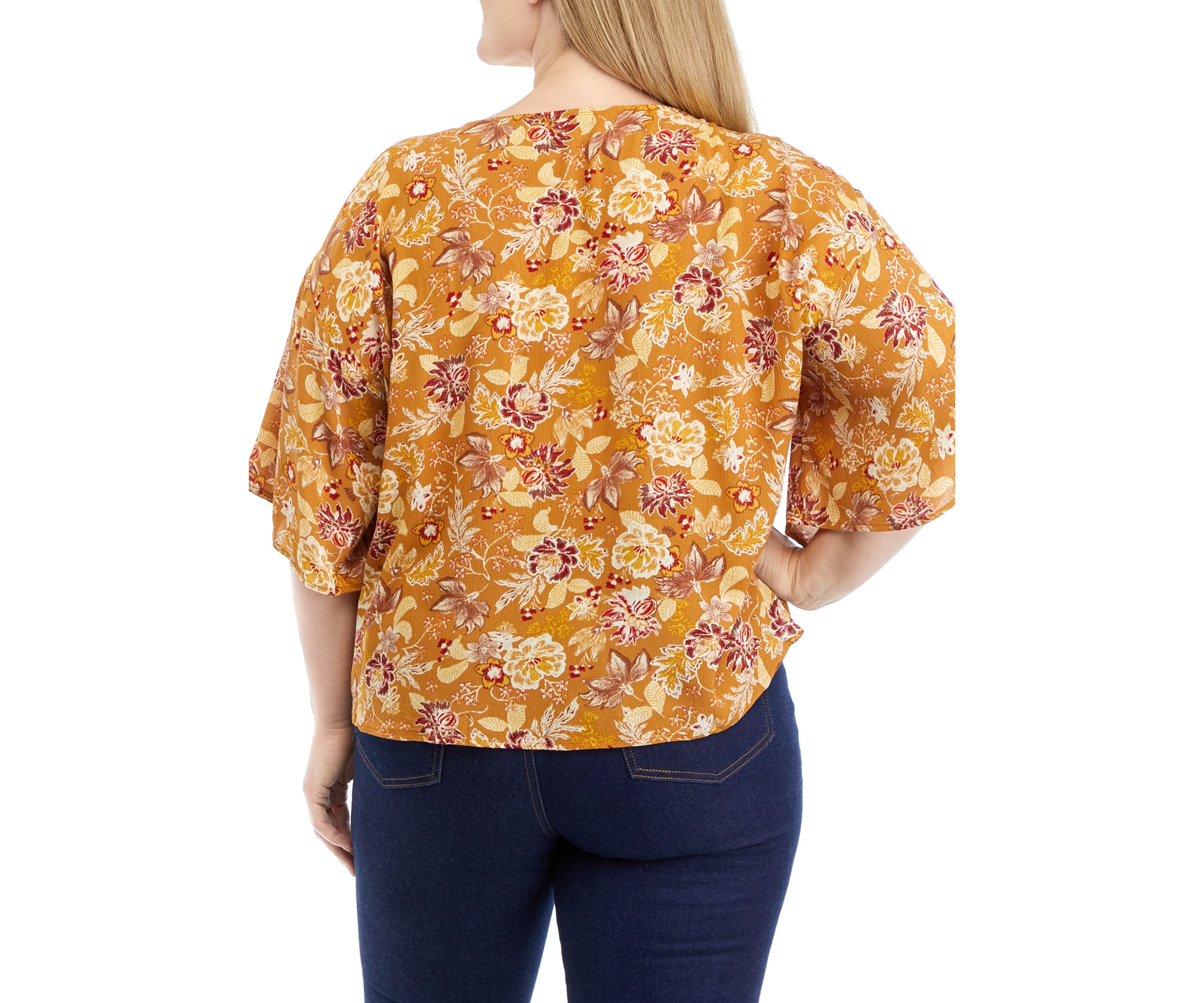 Plus Size Short Dolman Sleeve Tie Front Top