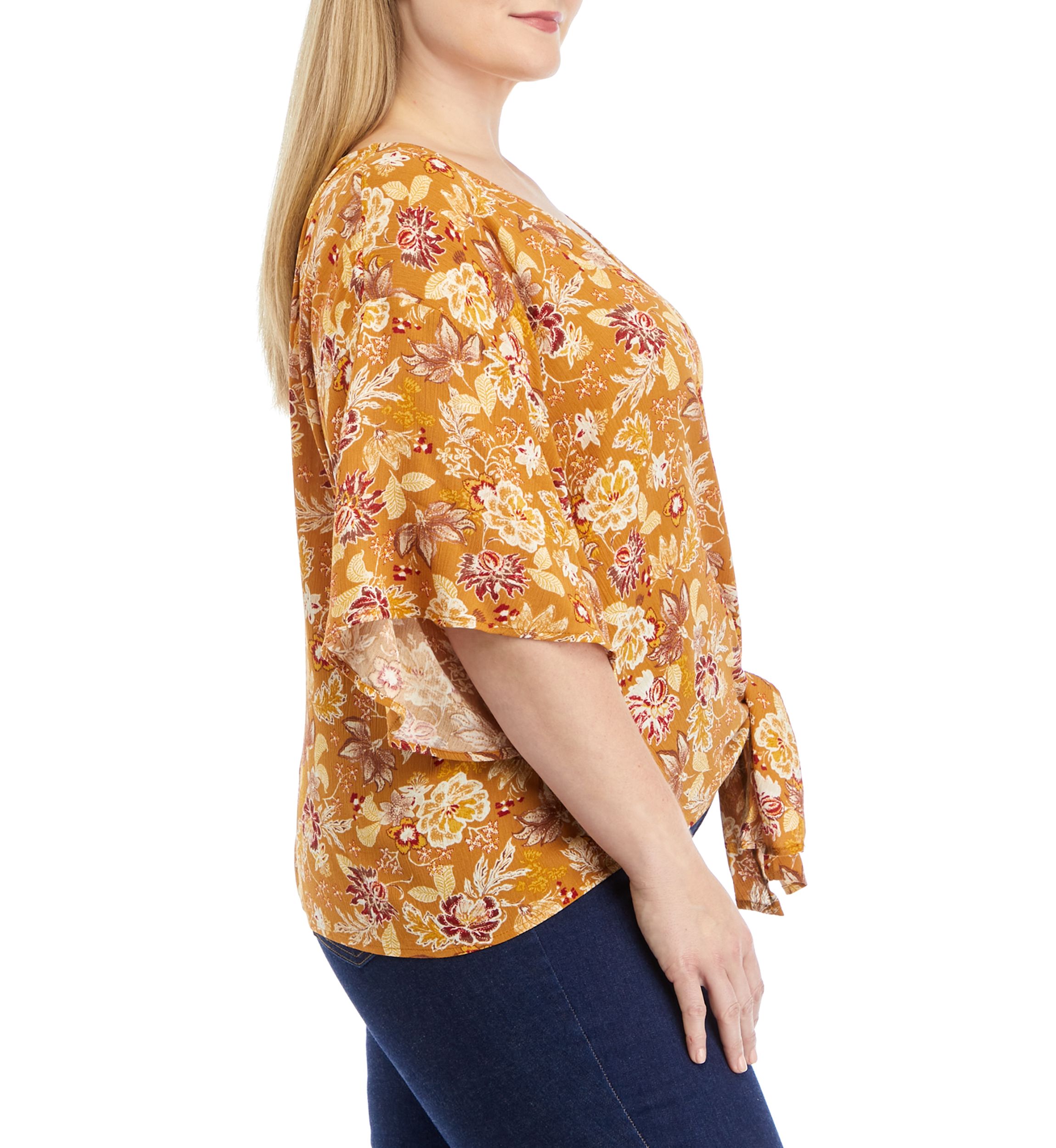 Plus Size Short Dolman Sleeve Tie Front Top