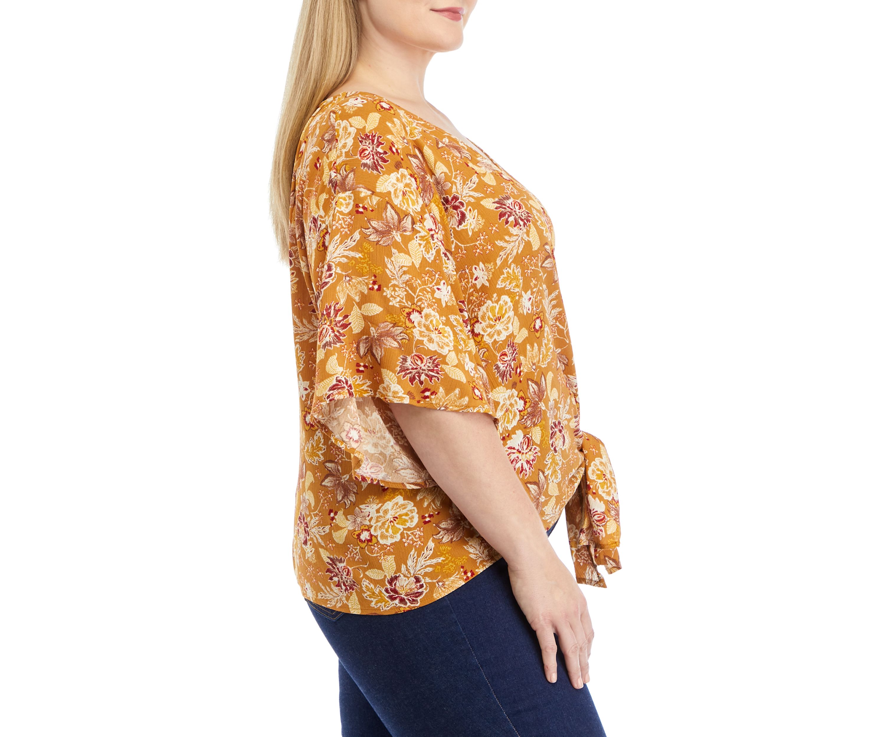 Plus Size Short Dolman Sleeve Tie Front Top