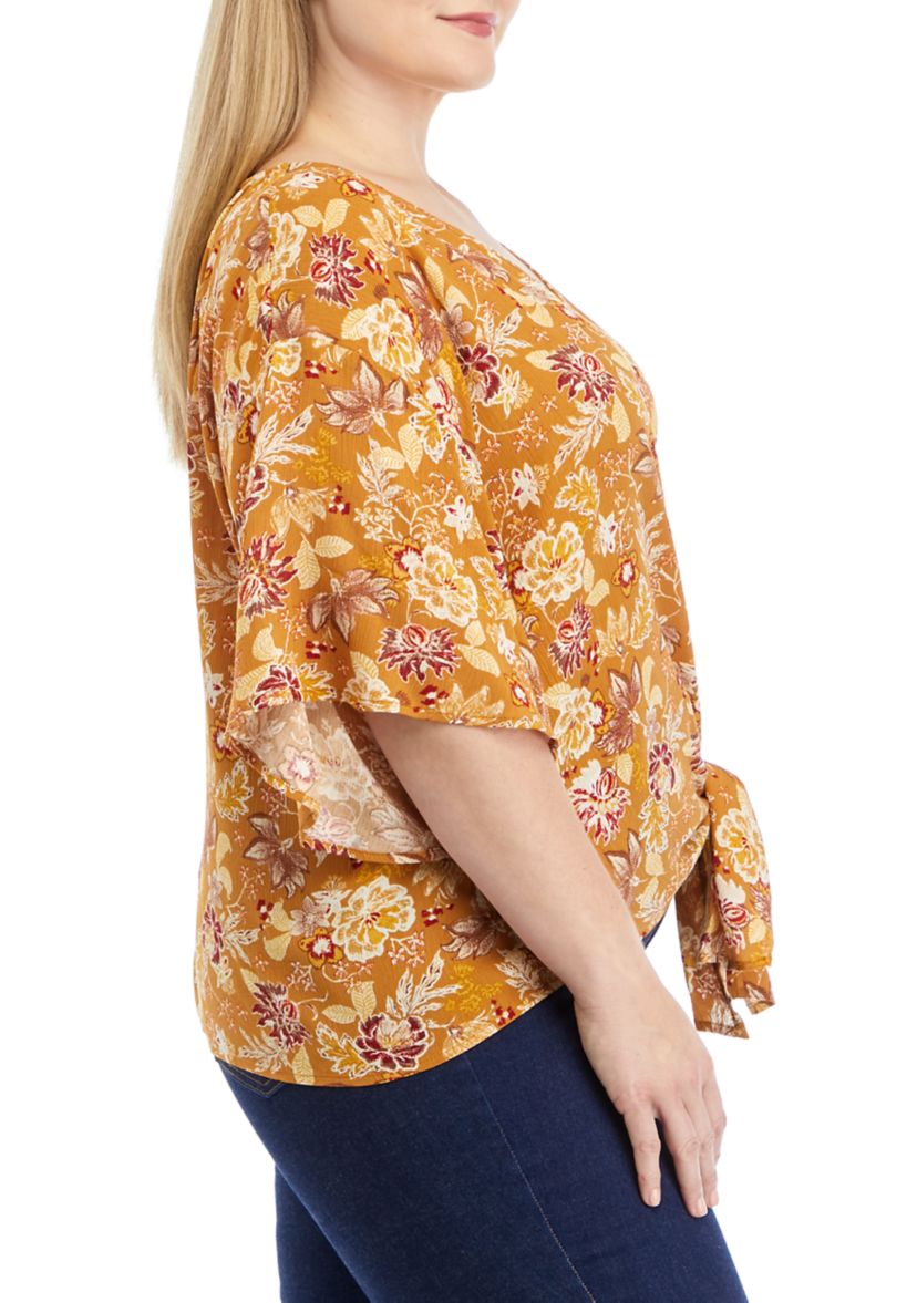 Plus Size Short Dolman Sleeve Tie Front Top