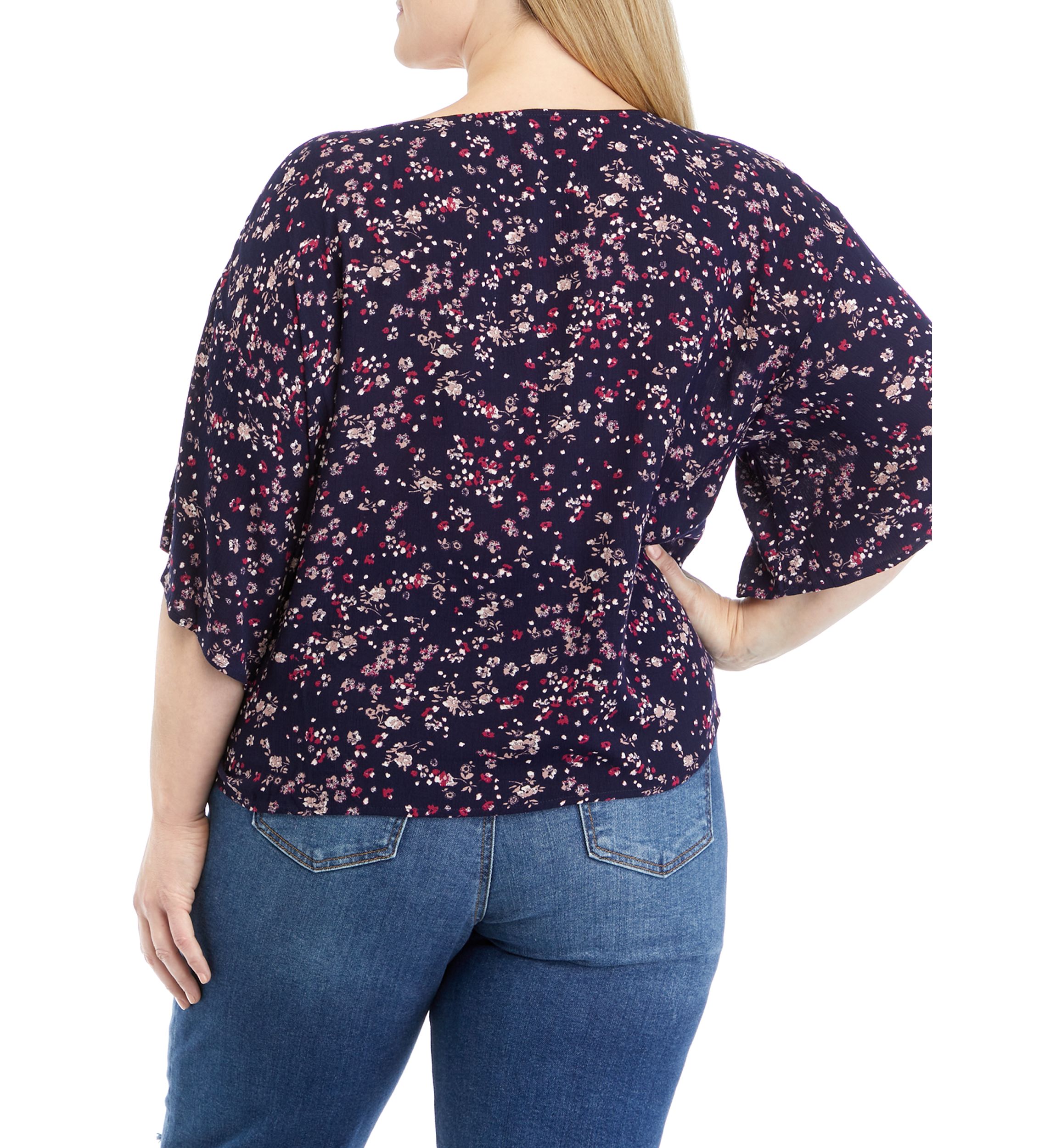Plus Size Short Dolman Sleeve Tie Front Top