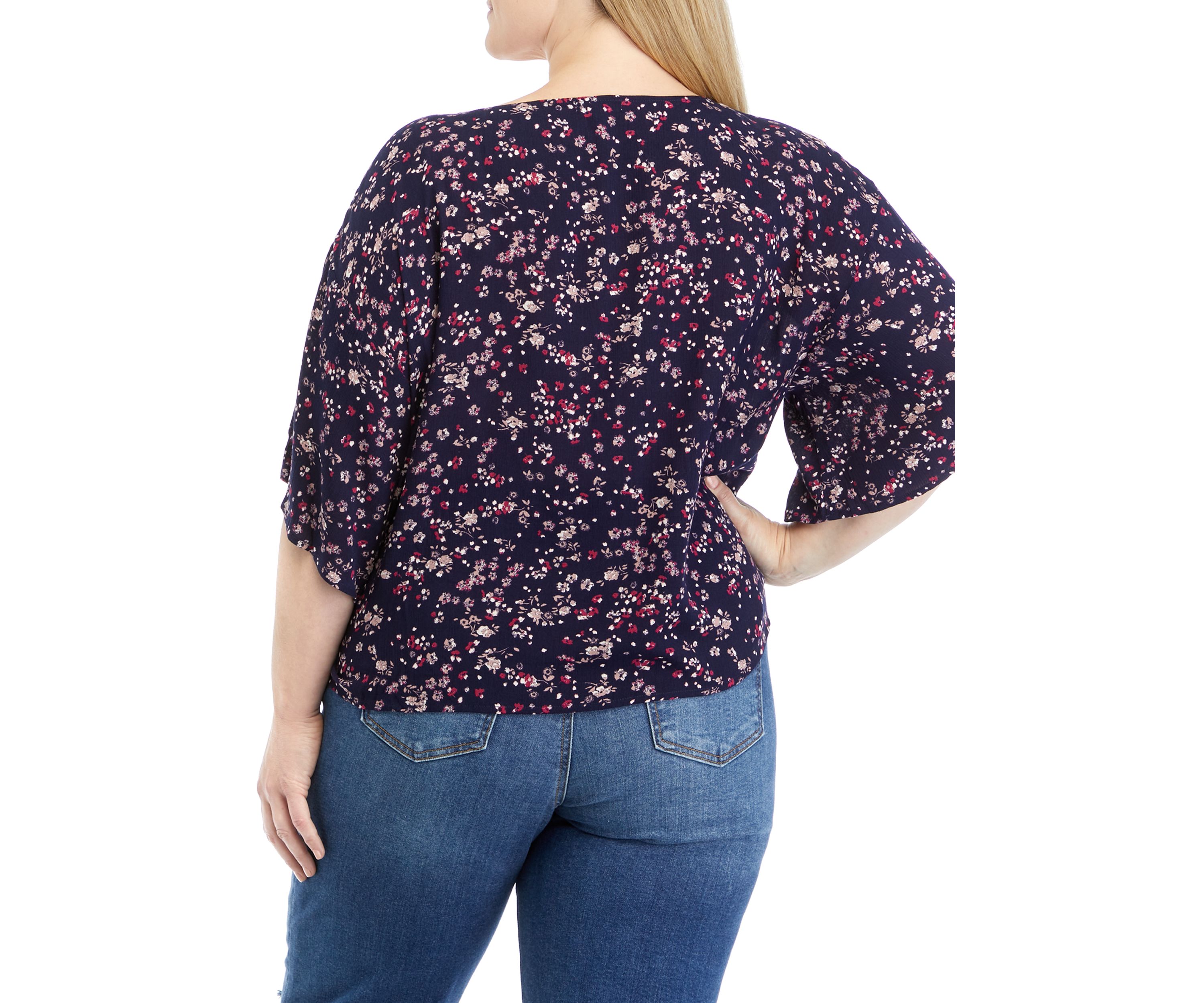 Plus Size Short Dolman Sleeve Tie Front Top