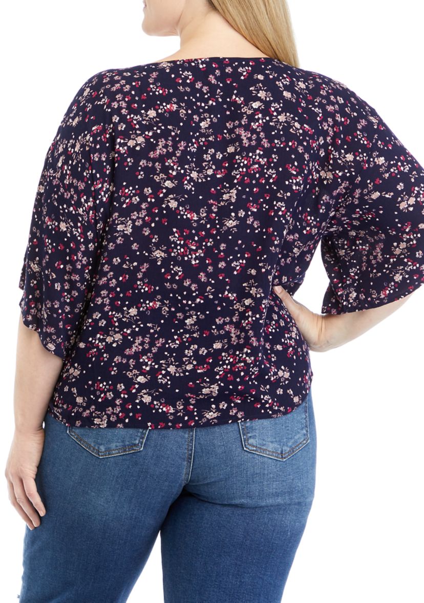 Plus Size Short Dolman Sleeve Tie Front Top
