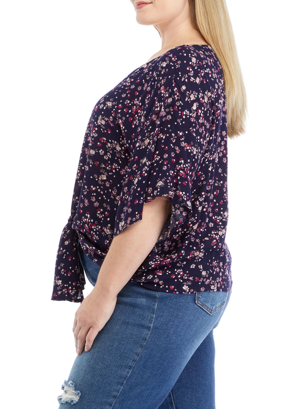 Plus Size Short Dolman Sleeve Tie Front Top