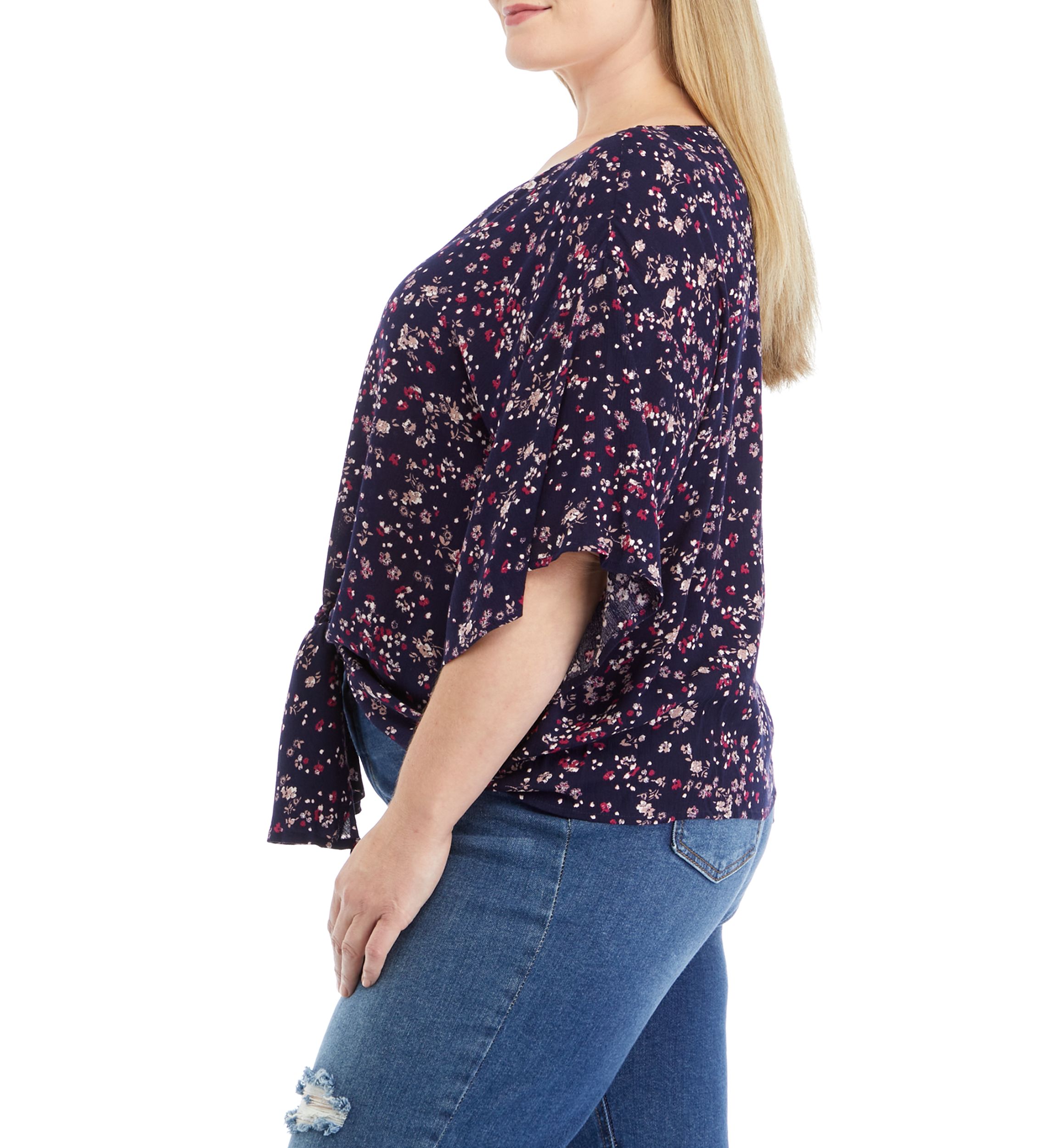 Plus Size Short Dolman Sleeve Tie Front Top