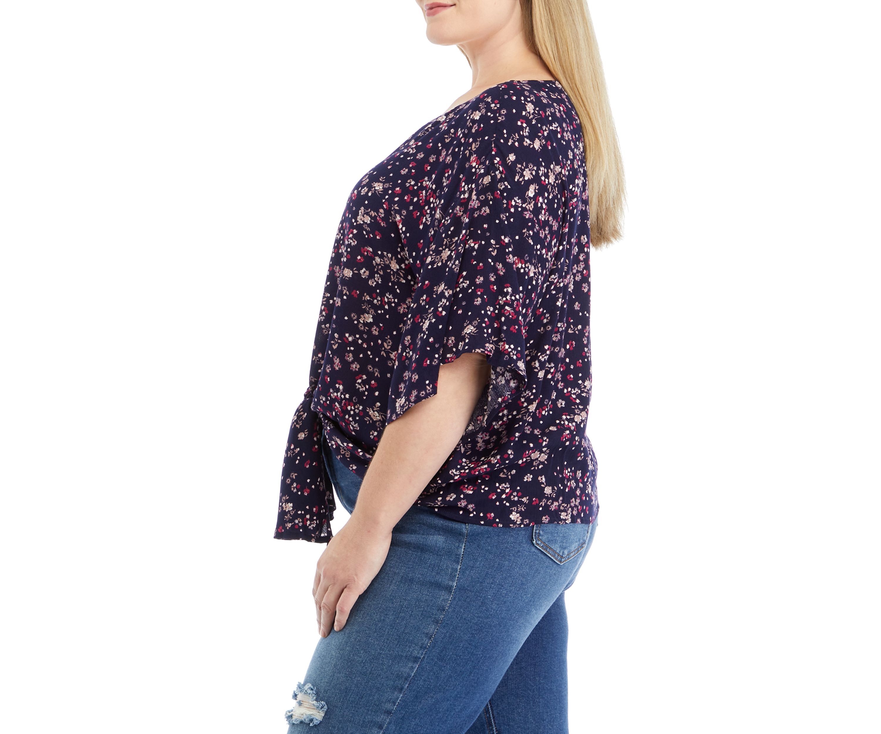Plus Size Short Dolman Sleeve Tie Front Top