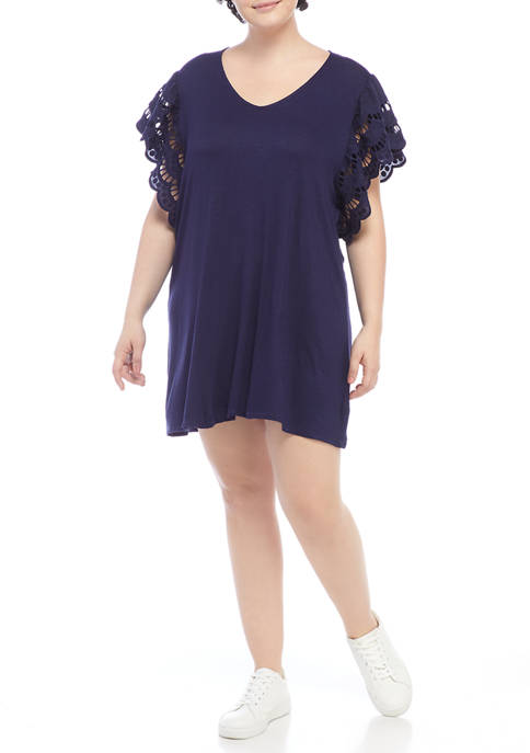 Eyeshadow Plus Size Lace Flutter Sleeve Dress