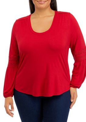 Thread And Clover Plus Size Crochet Inset Knit-Shirt