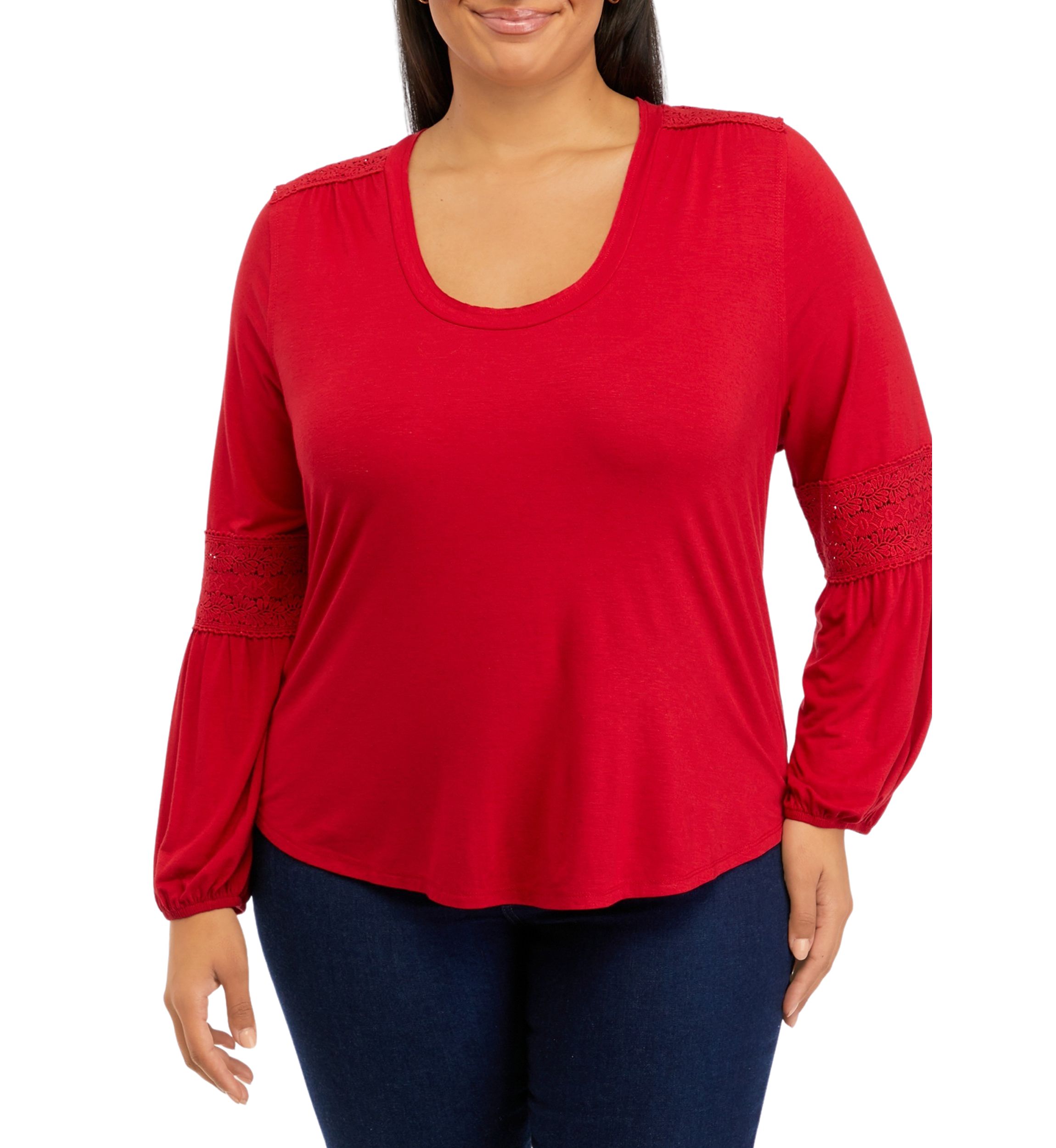 Plus Size Crochet Inset Knit Shirt 