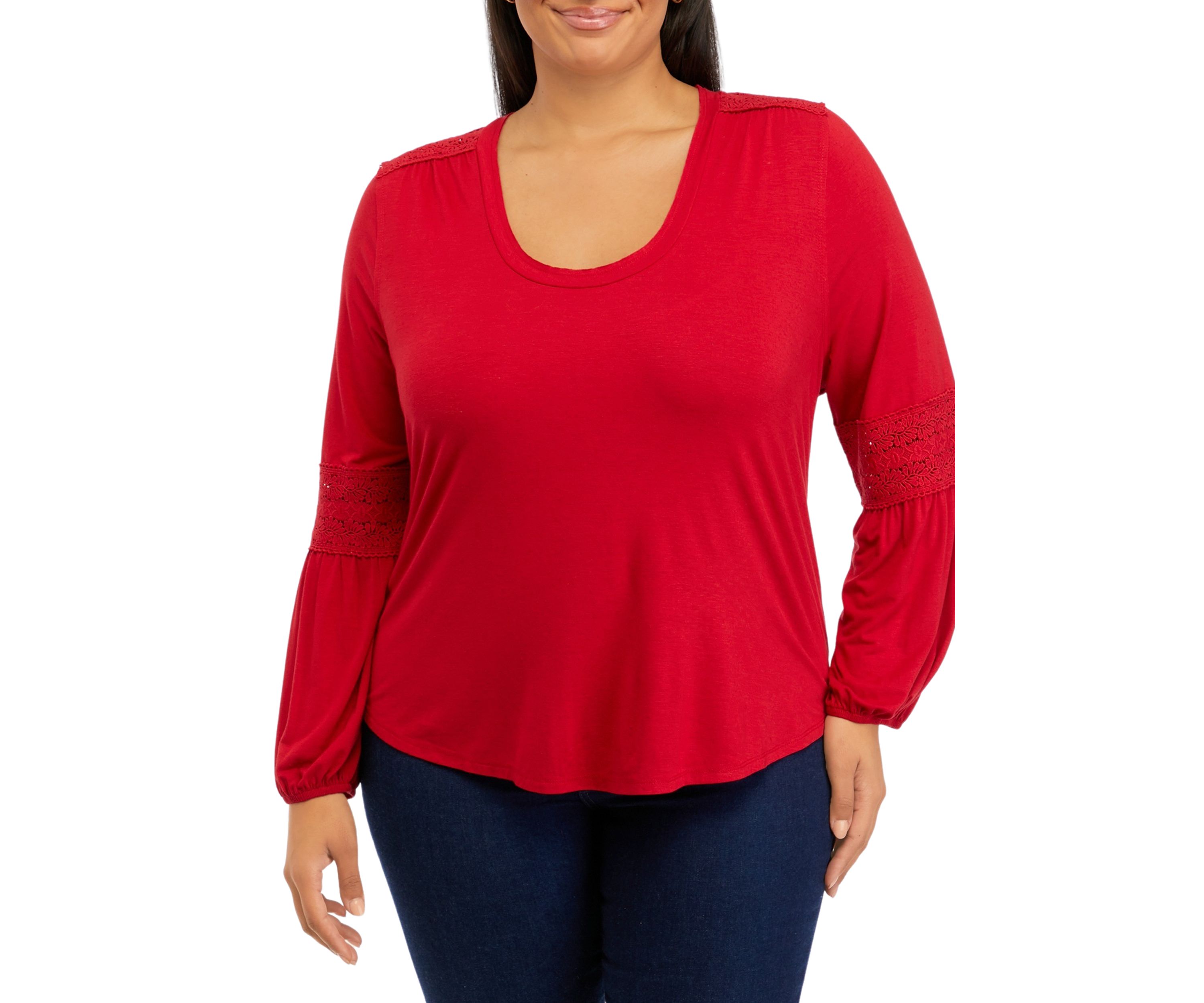 Plus Size Crochet Inset Knit Shirt 