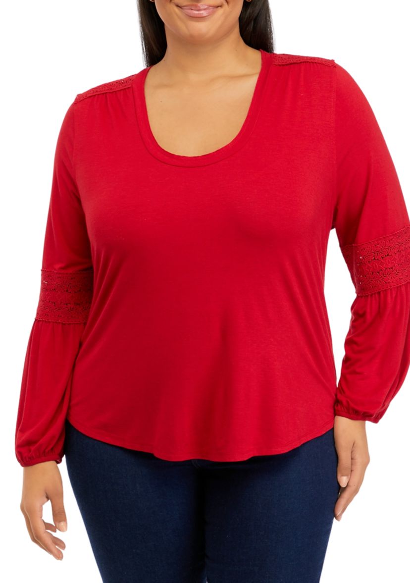 Plus Size Crochet Inset Knit Shirt 