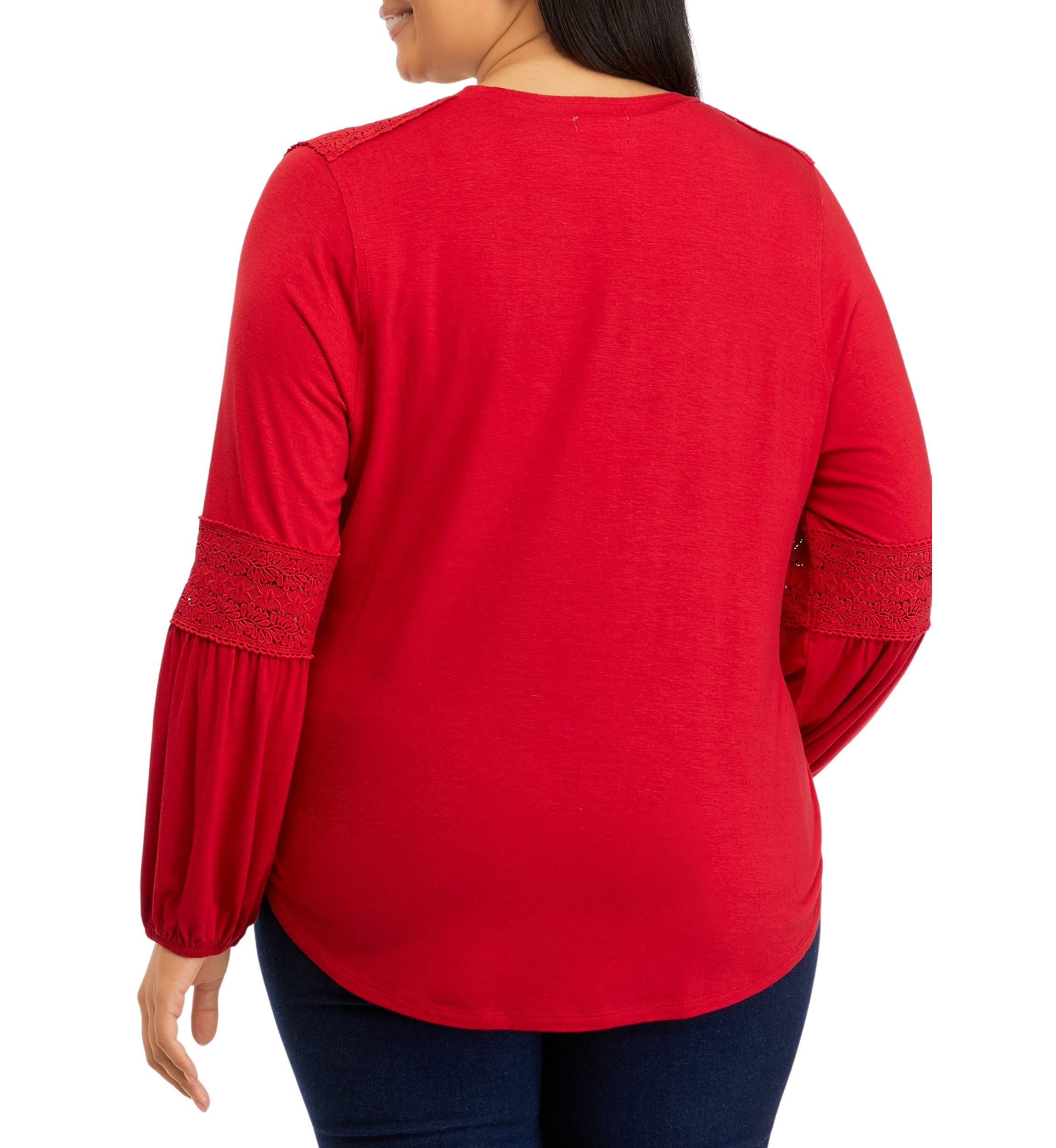 Plus Size Crochet Inset Knit Shirt 