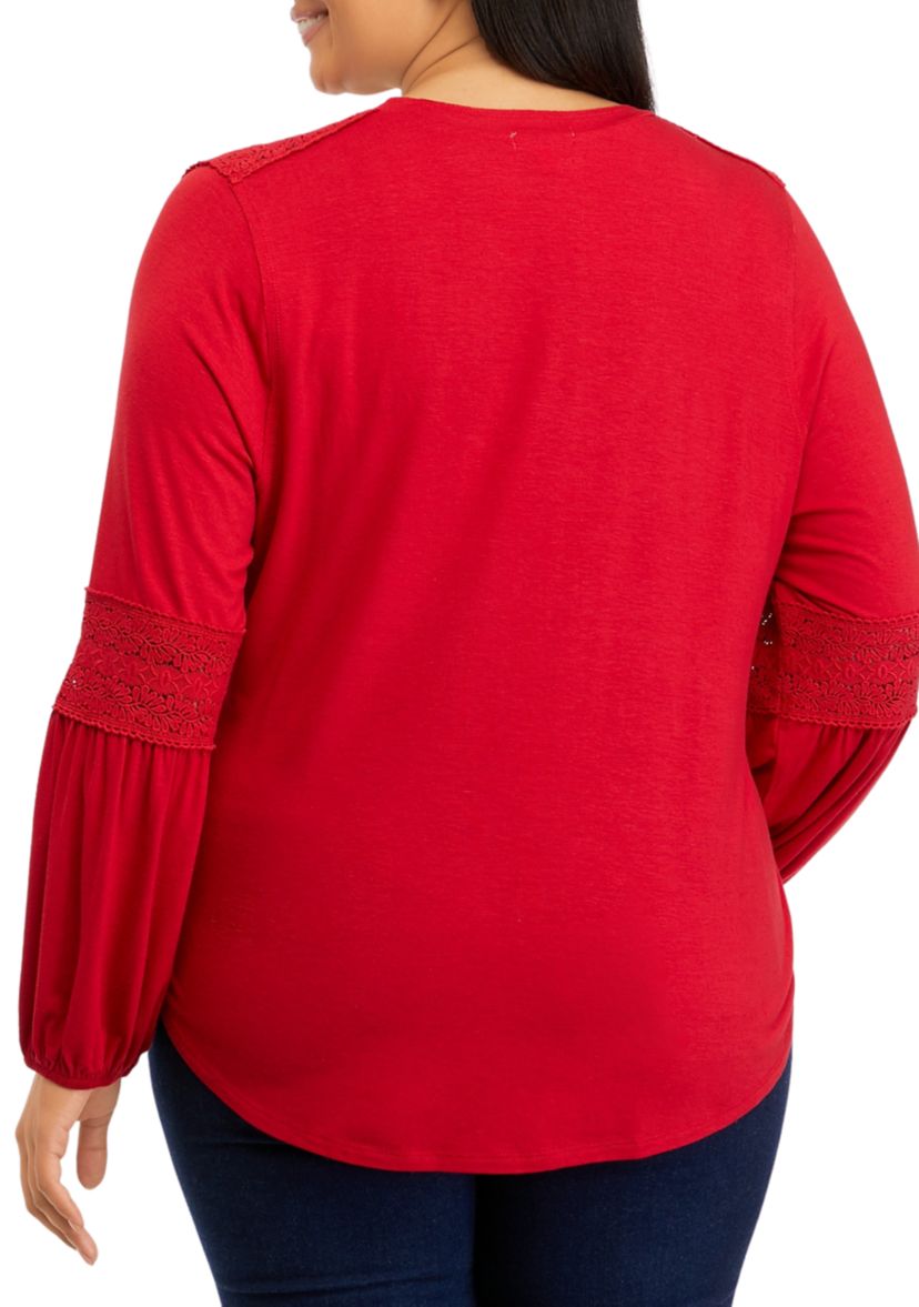 Plus Size Crochet Inset Knit Shirt 