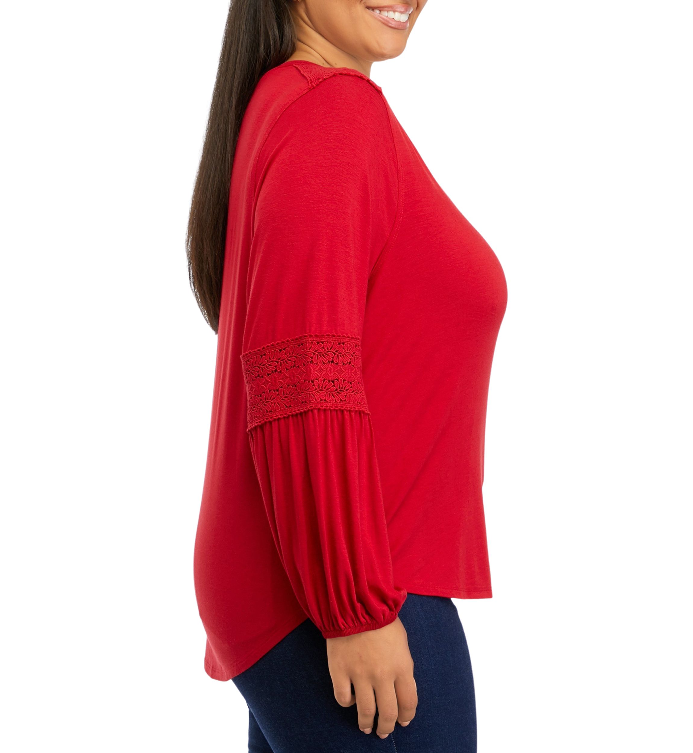 Plus Size Crochet Inset Knit Shirt 