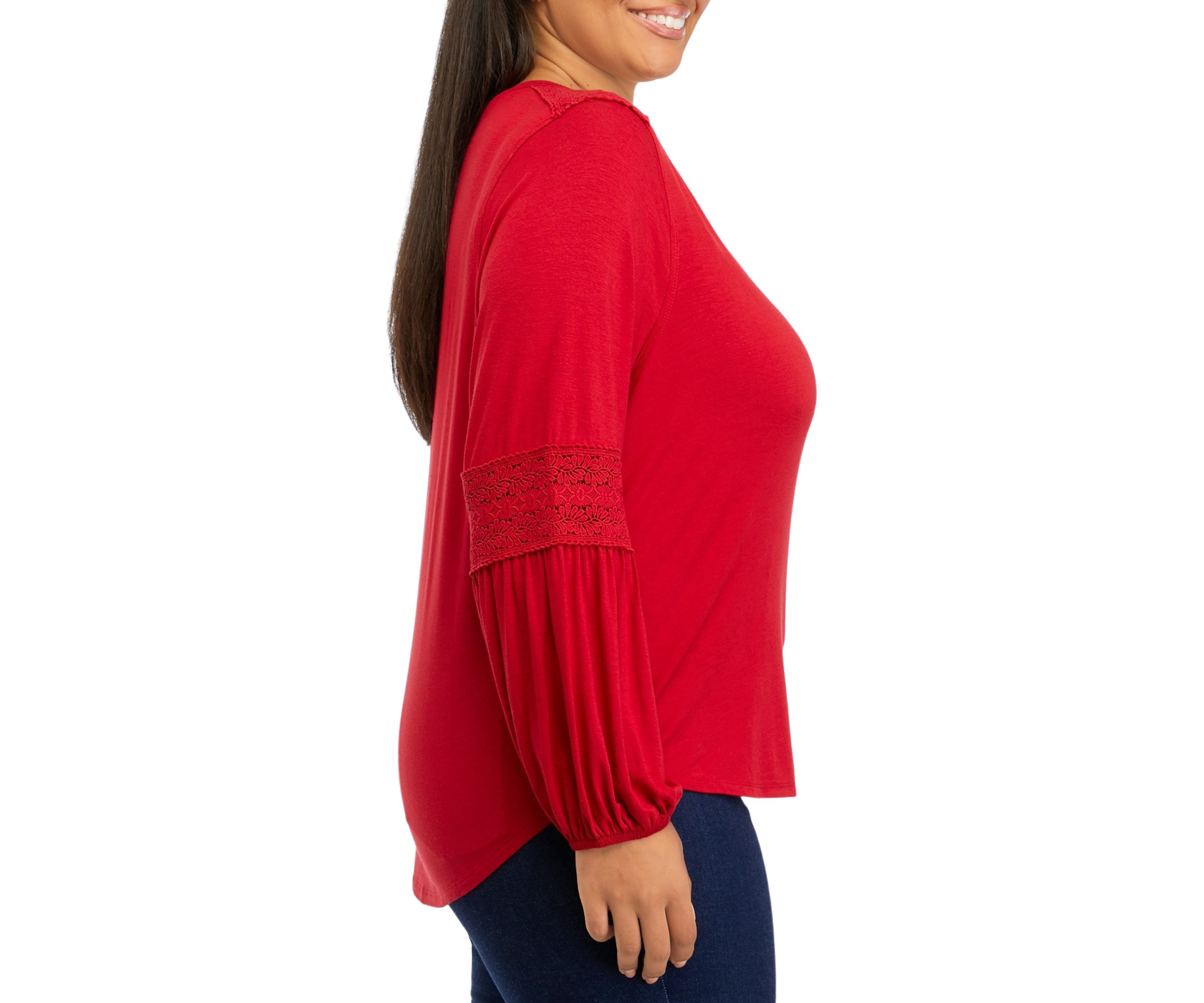 Plus Size Crochet Inset Knit Shirt 