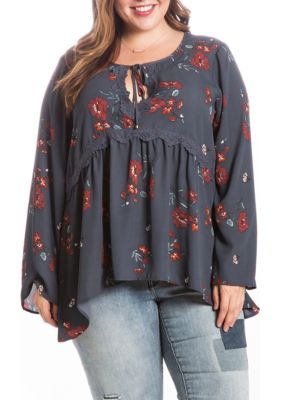 Eyeshadow Plus Size Print Babydoll Top | belk