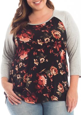 Eyeshadow Plus Size 3/4 Sleeve Baseball Tee | belk