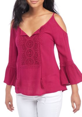 Eyeshadow Crochet Cold Shoulder Top | belk