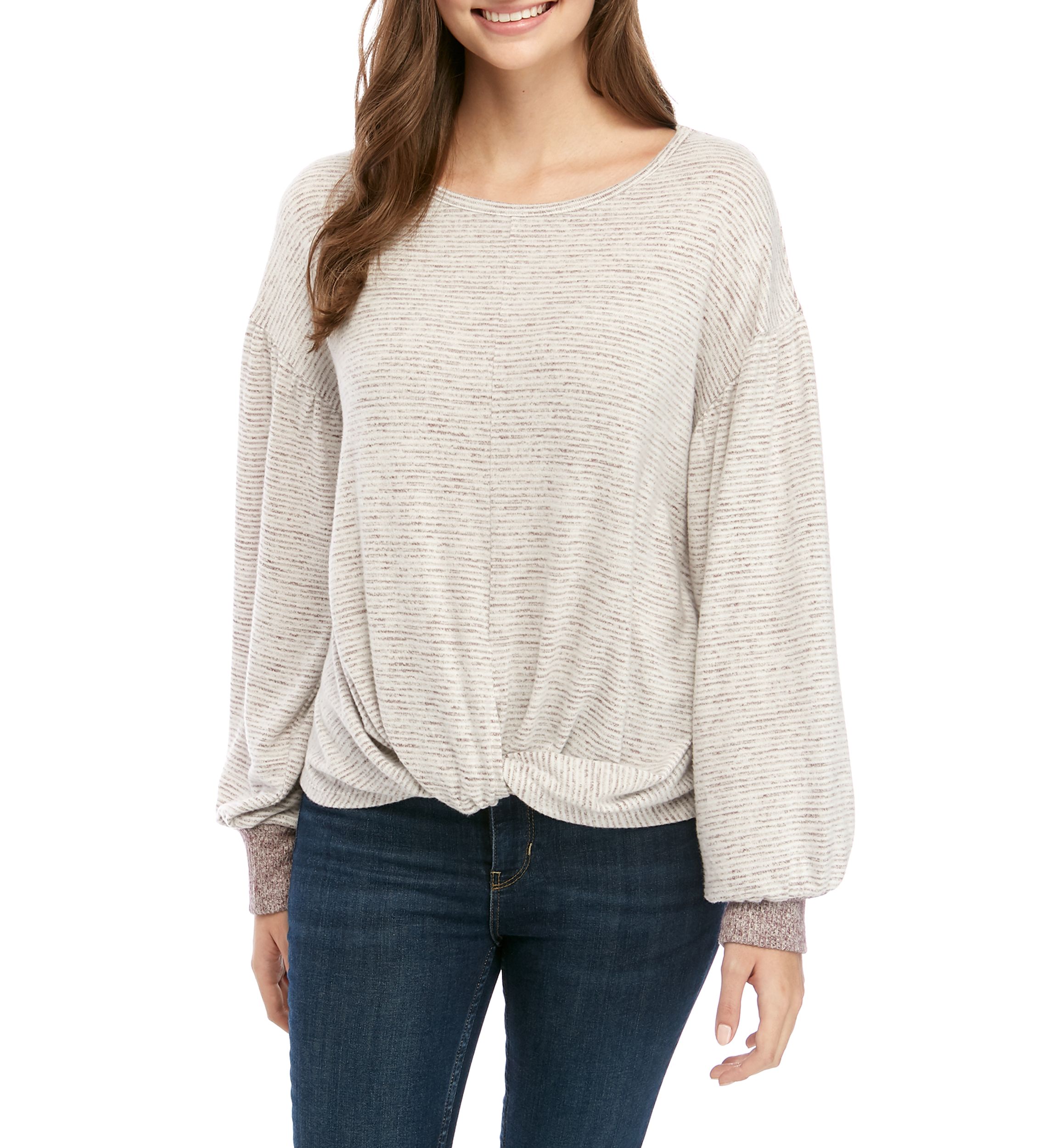 Juniors Long Sleeve Hacci Stripe Top