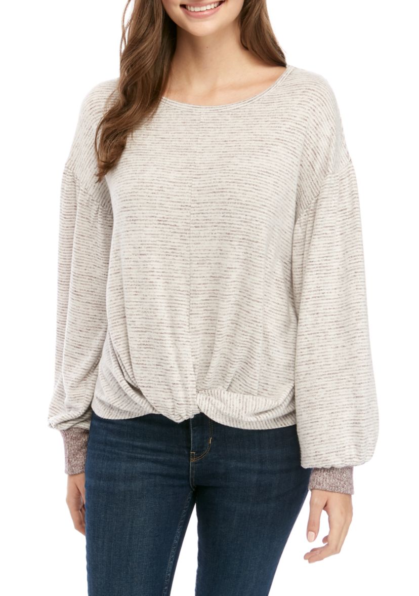 Juniors Long Sleeve Hacci Stripe Top