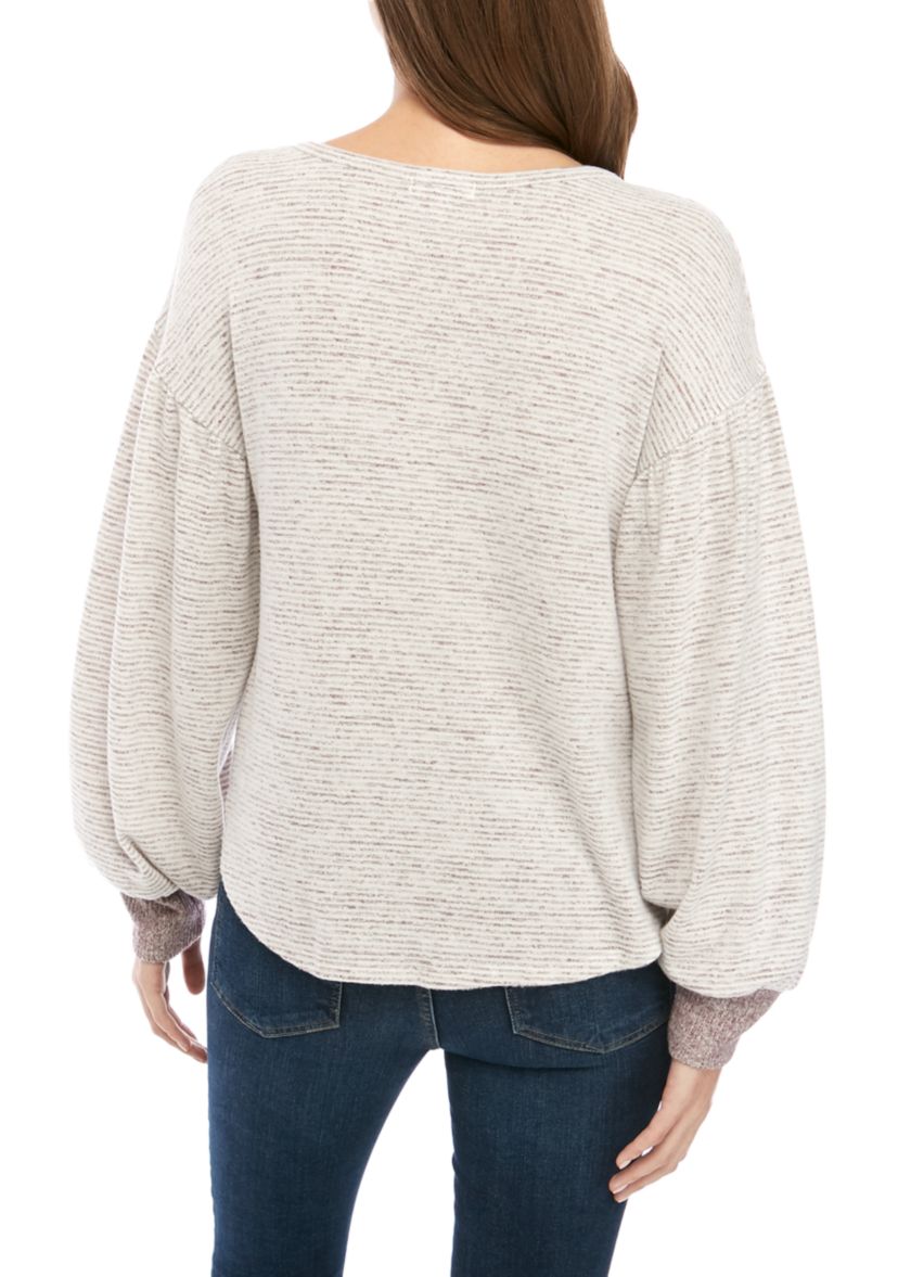 Juniors Long Sleeve Hacci Stripe Top