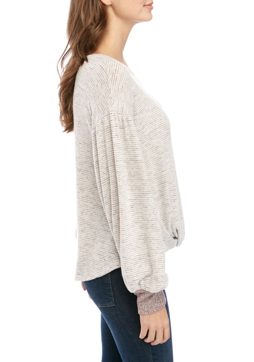 Juniors Long Sleeve Hacci Stripe Top