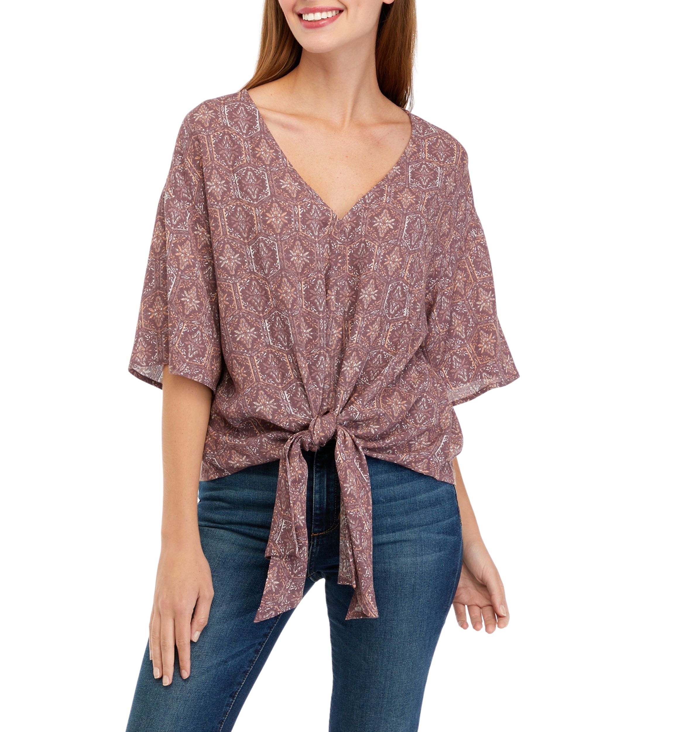 Juniors Dolman Tie Front Top