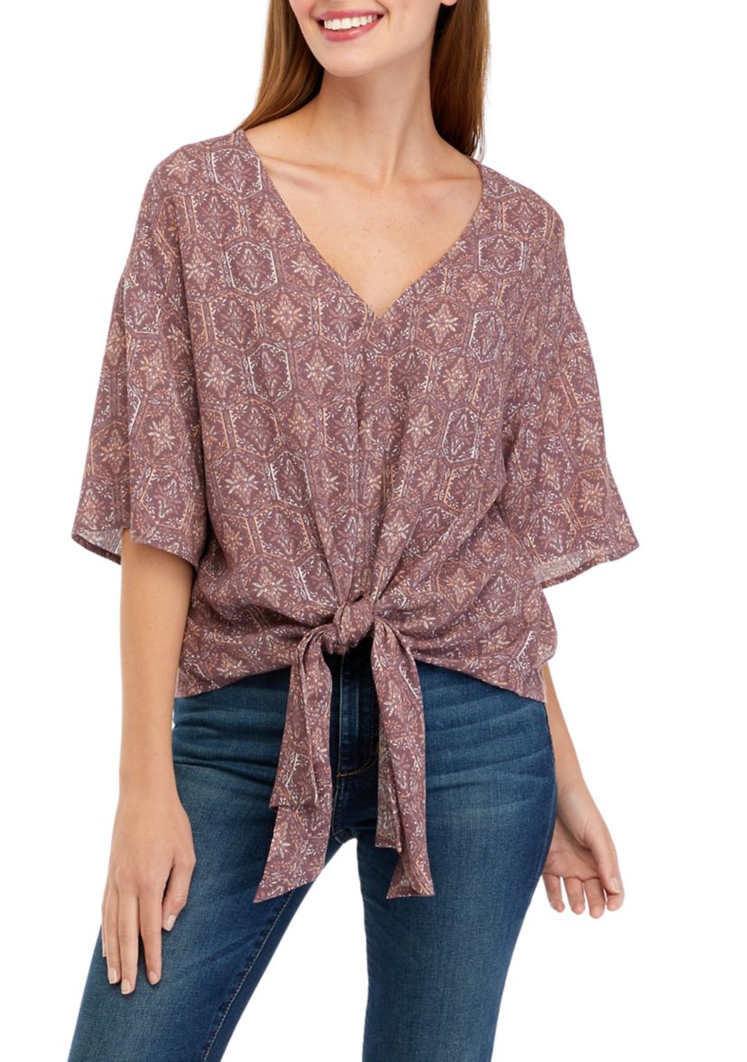 Juniors Dolman Tie Front Top
