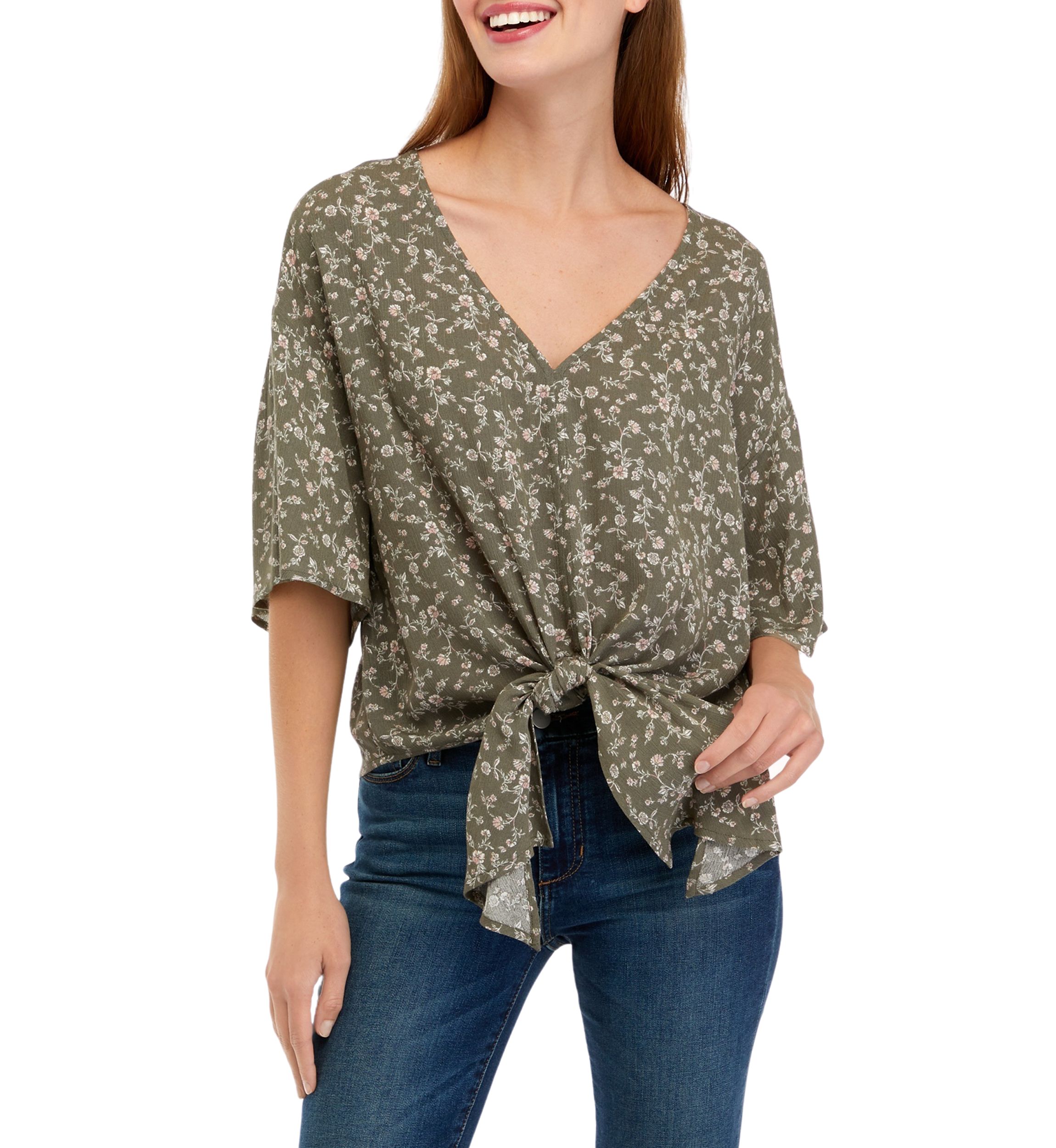 Juniors Dolman Tie Front Top