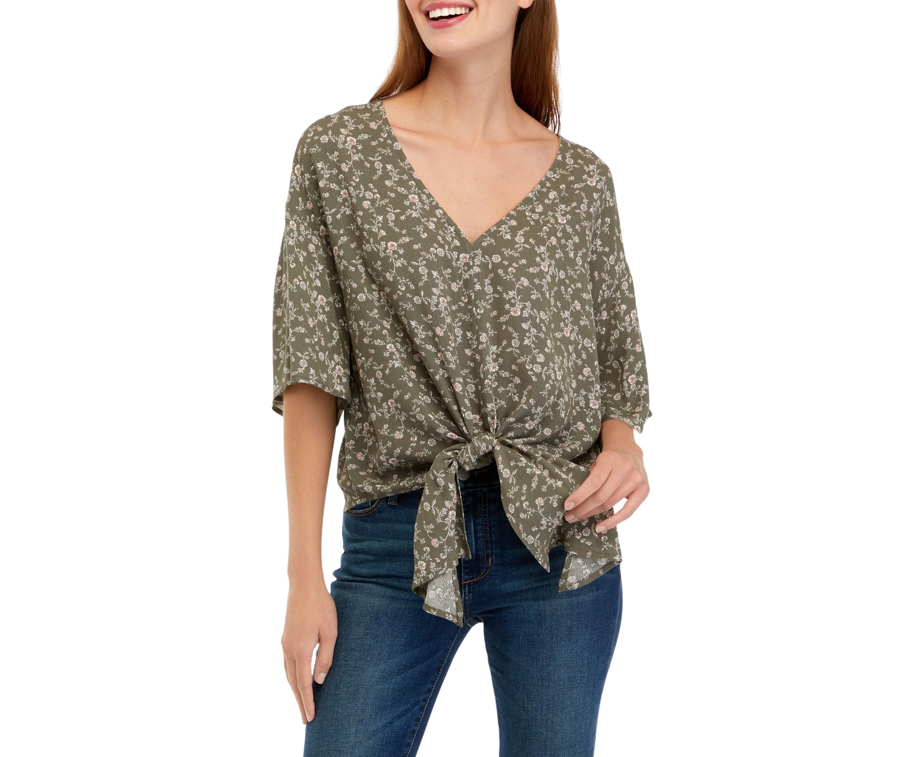 Juniors Dolman Tie Front Top