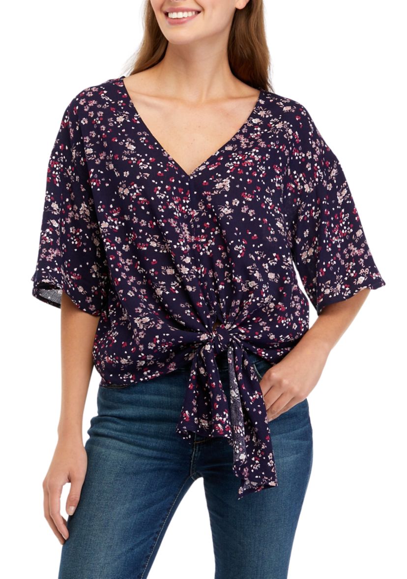 Juniors Dolman Tie Front Top