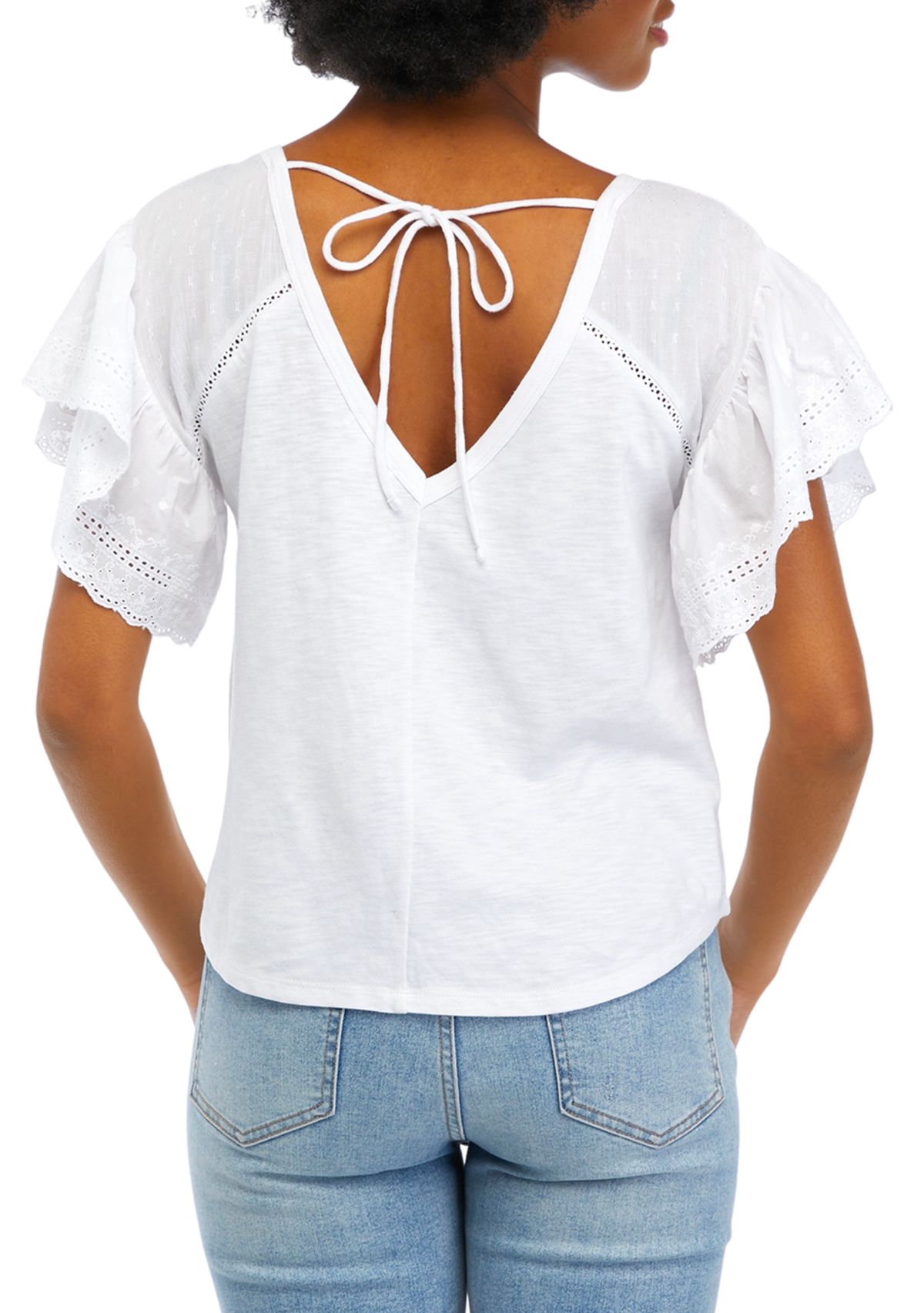 Juniors Short Flutter Sleeve V-Neck Top