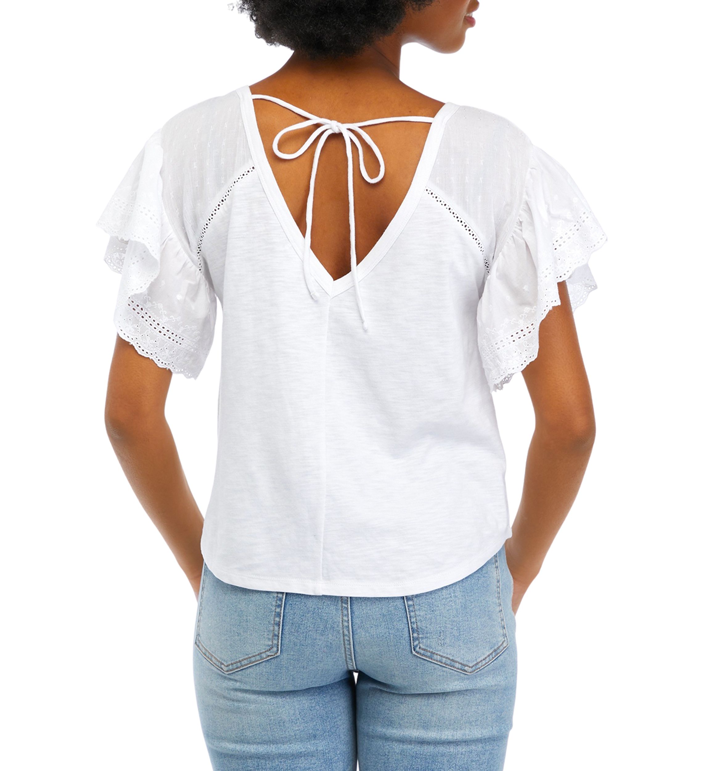 Juniors Short Flutter Sleeve V-Neck Top