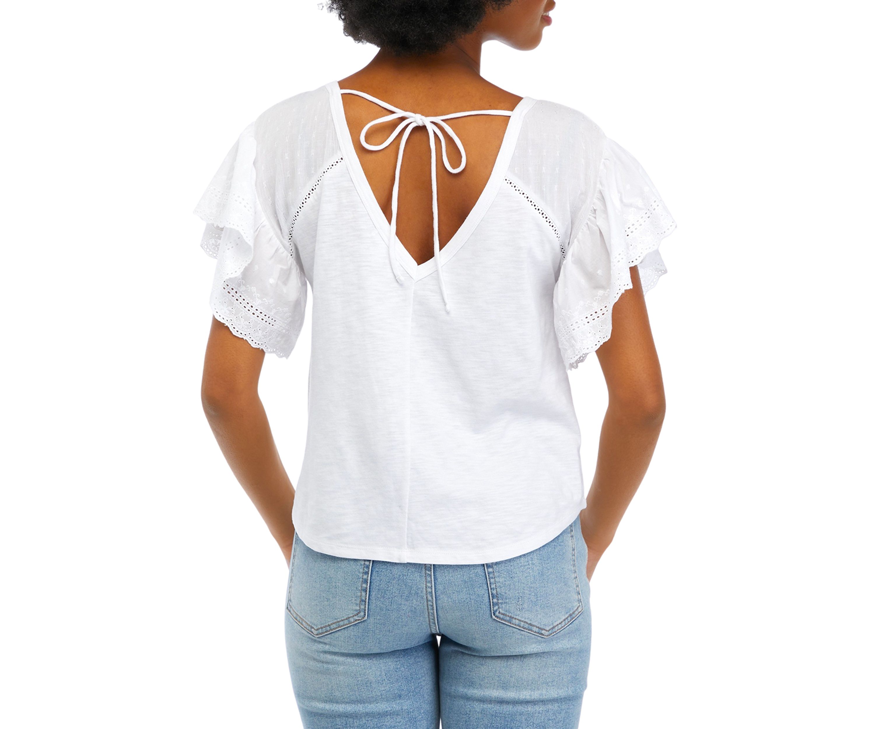 Juniors Short Flutter Sleeve V-Neck Top