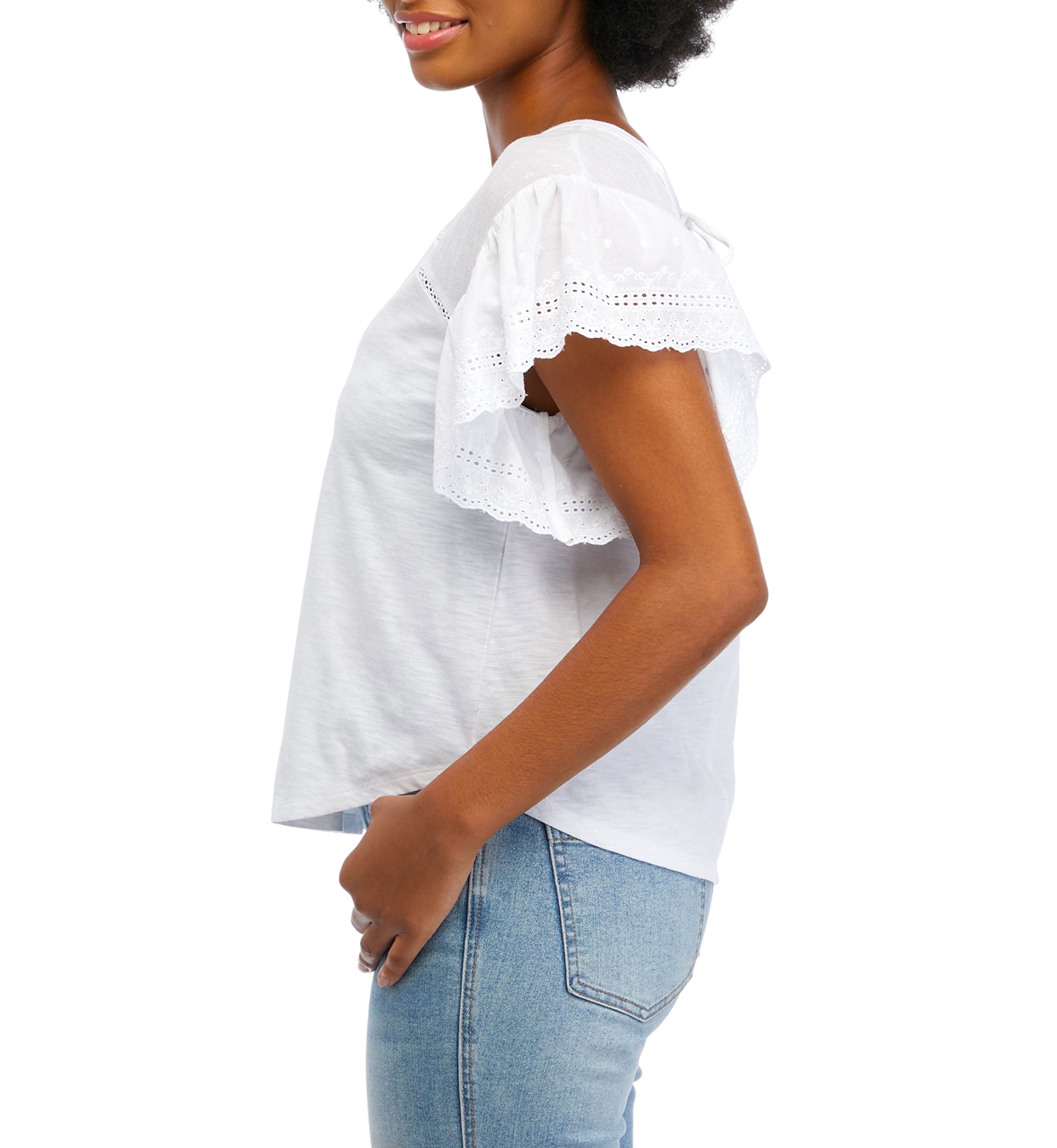 Juniors Short Flutter Sleeve V-Neck Top