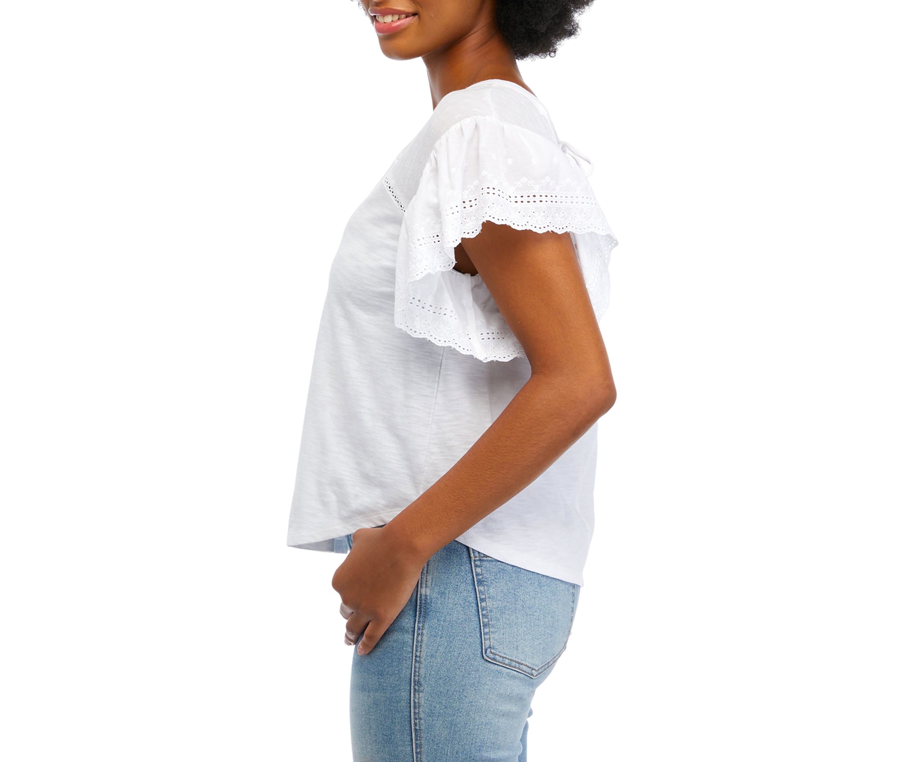 Juniors Short Flutter Sleeve V-Neck Top