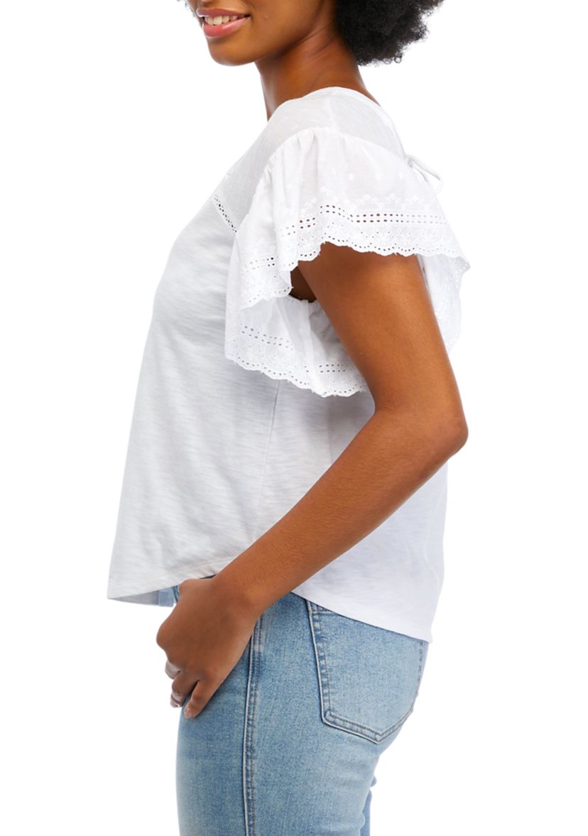 Juniors Short Flutter Sleeve V-Neck Top