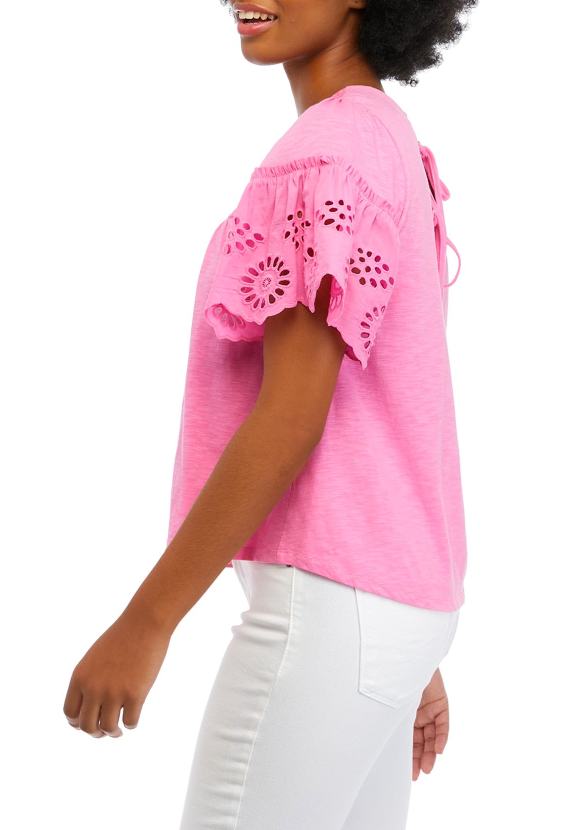 Juniors Short Sleeve Crew Neck Knit Top