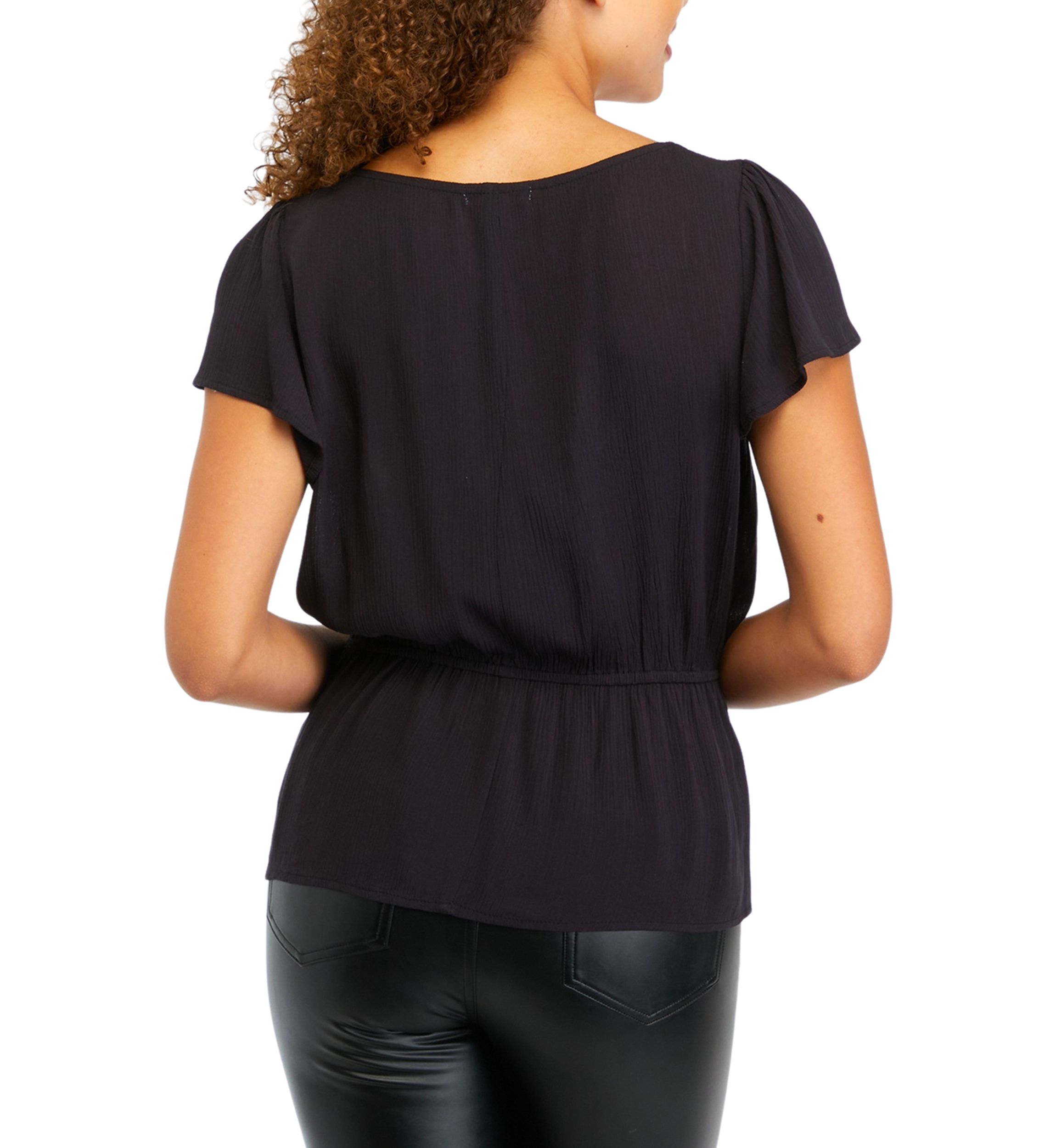 Juniors Short Sleeve Embroidered Peplum Top