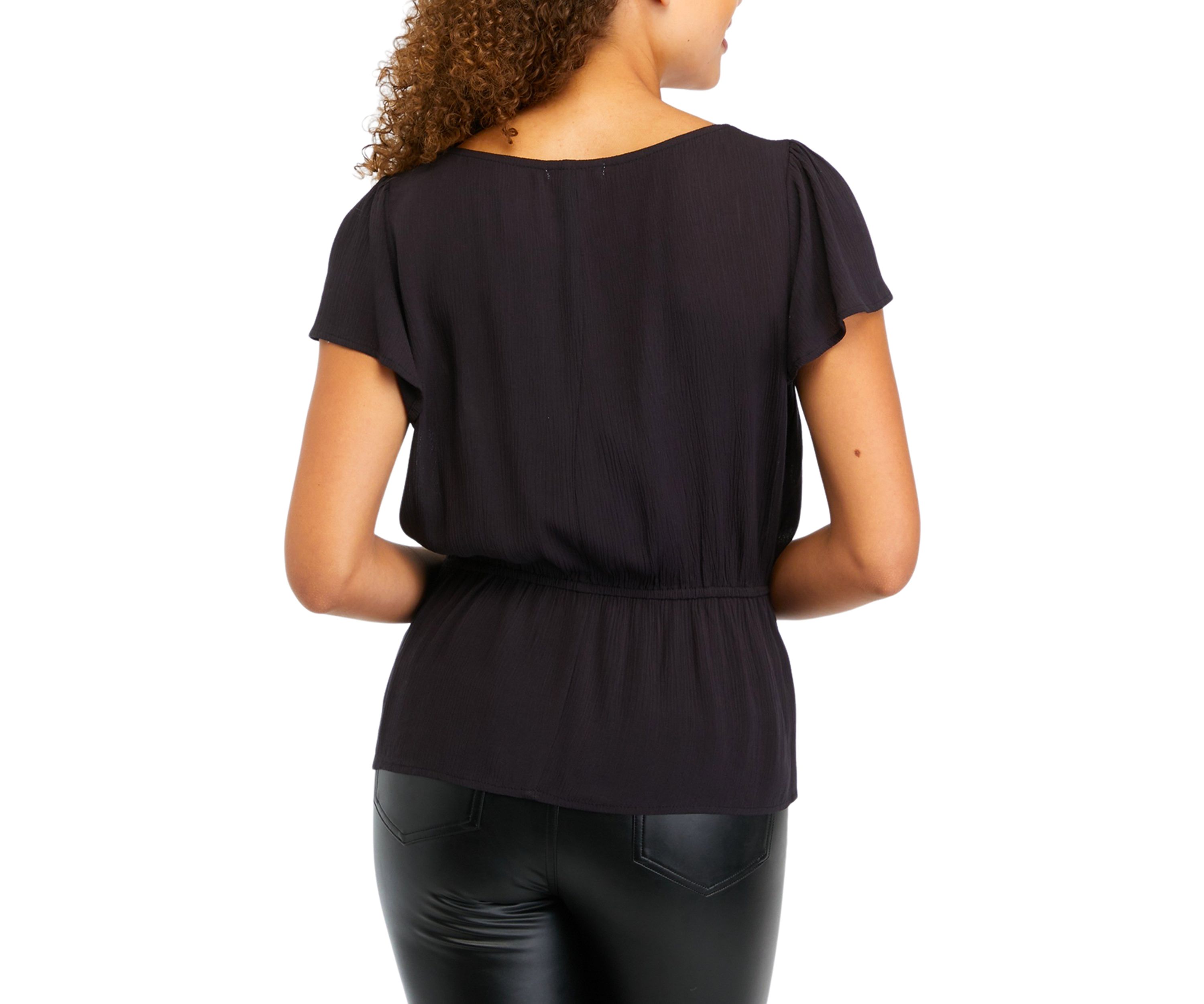 Juniors Short Sleeve Embroidered Peplum Top